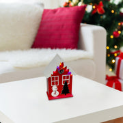 LED Wooden House with Snowman Red with Timer – Christmas Tabletop Decoration, Holiday Accent, Illuminated Winter Scene