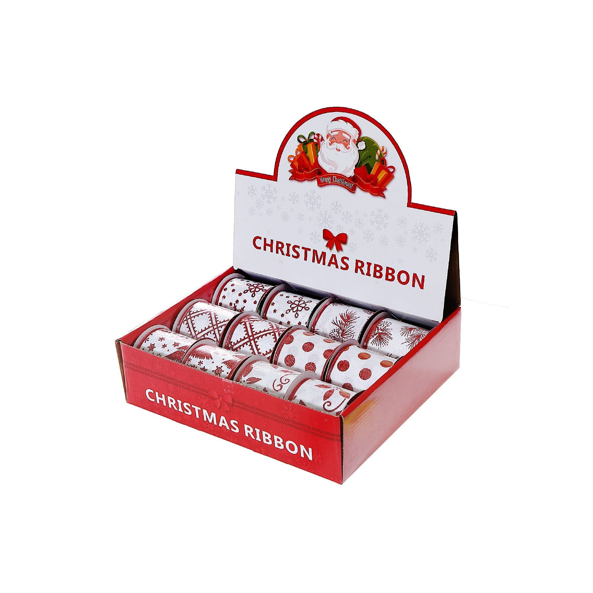 Assorted Red and White Ribbon 2.5 Inches by 3 Yards - Set of 12, Holiday Ribbon, Christmas Gift Wrap, Festive Crafts
