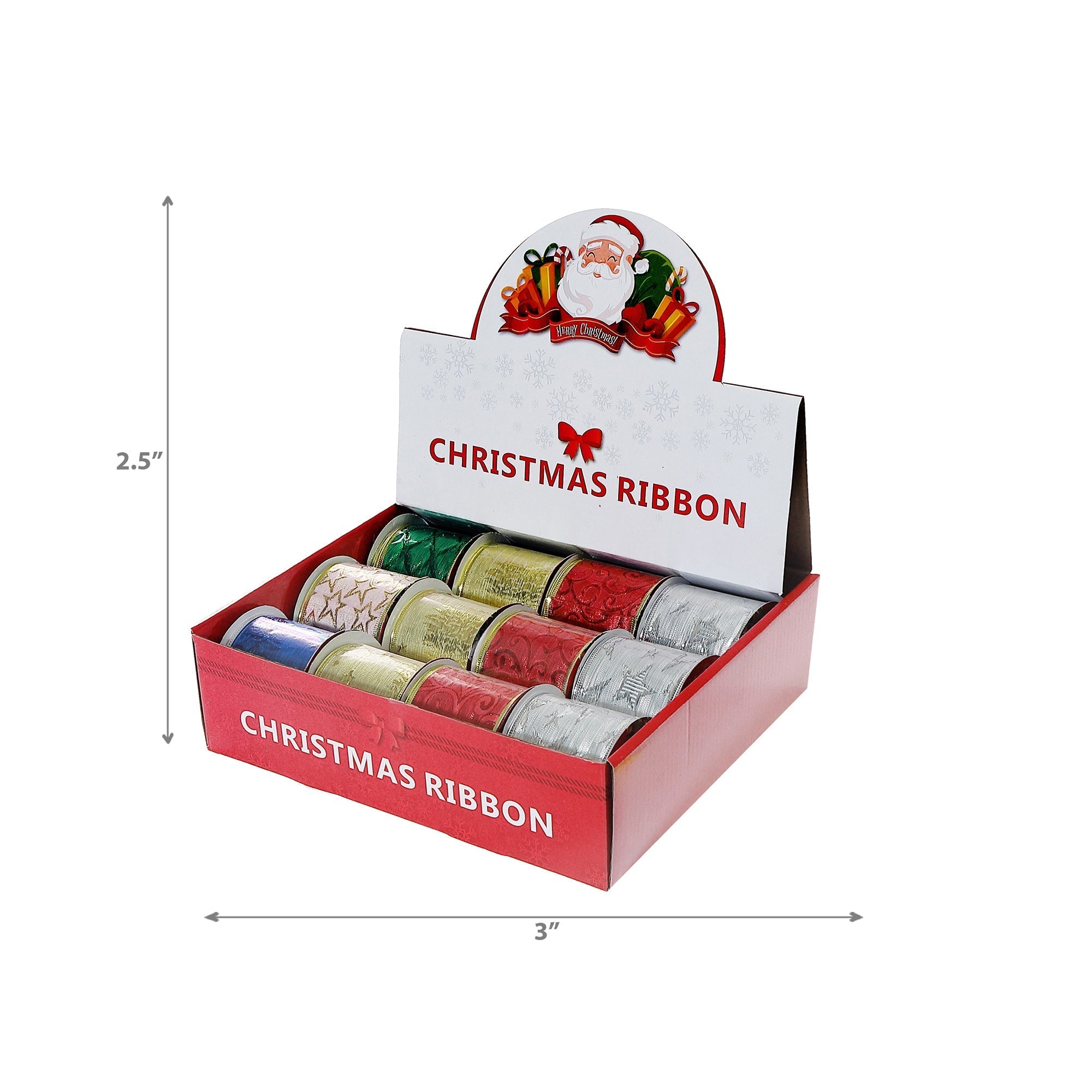 Assorted Patterned Ribbon 2.5 Inches by 3 Yards - Set of 12, Holiday Ribbon, Christmas Gift Wrap, Festive Craft Ribbon