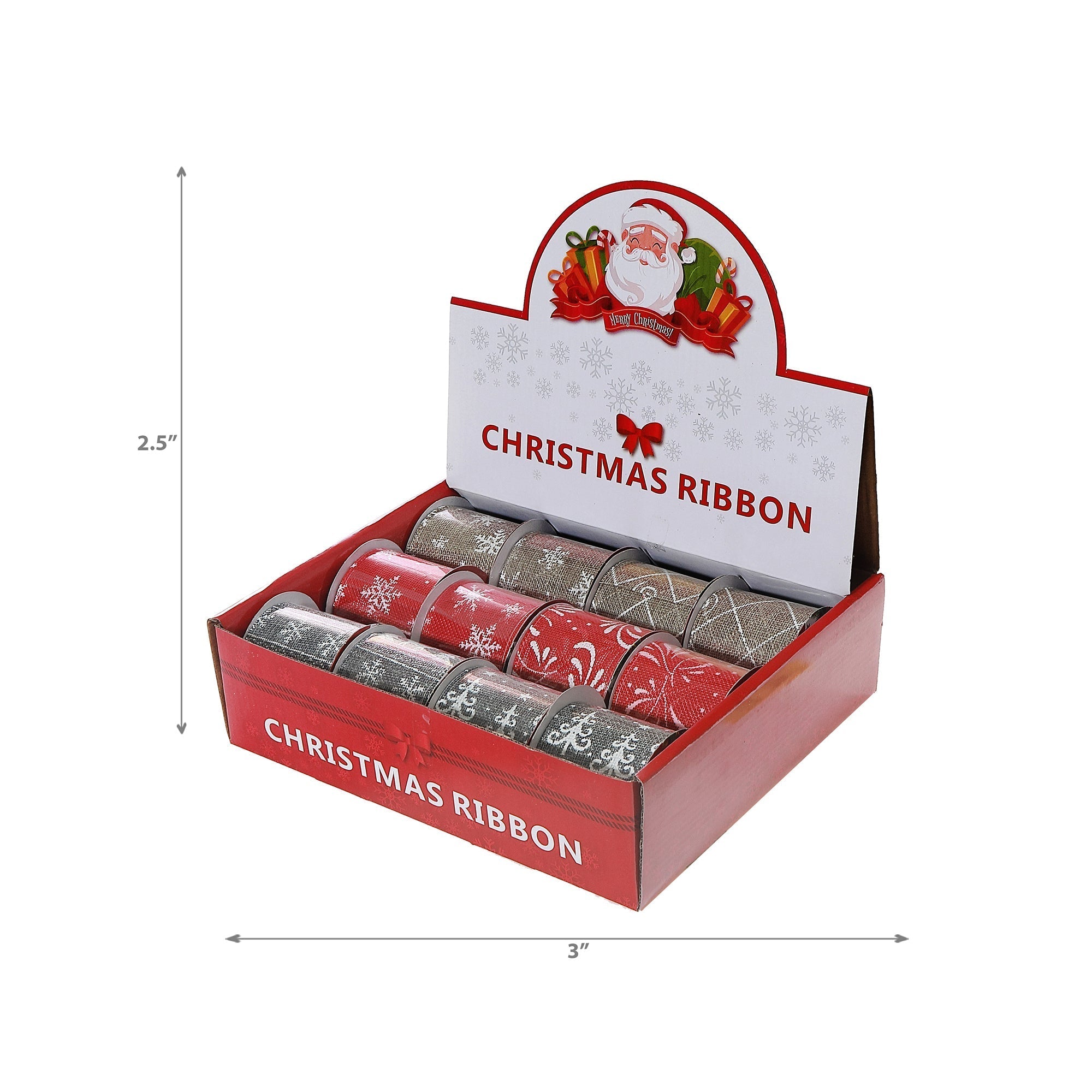 Assorted White Pattern Burlap Ribbon 2.5 Inches by 3 Yards - Set of 12, Holiday Ribbon, Christmas Decor, Craft Ribbon