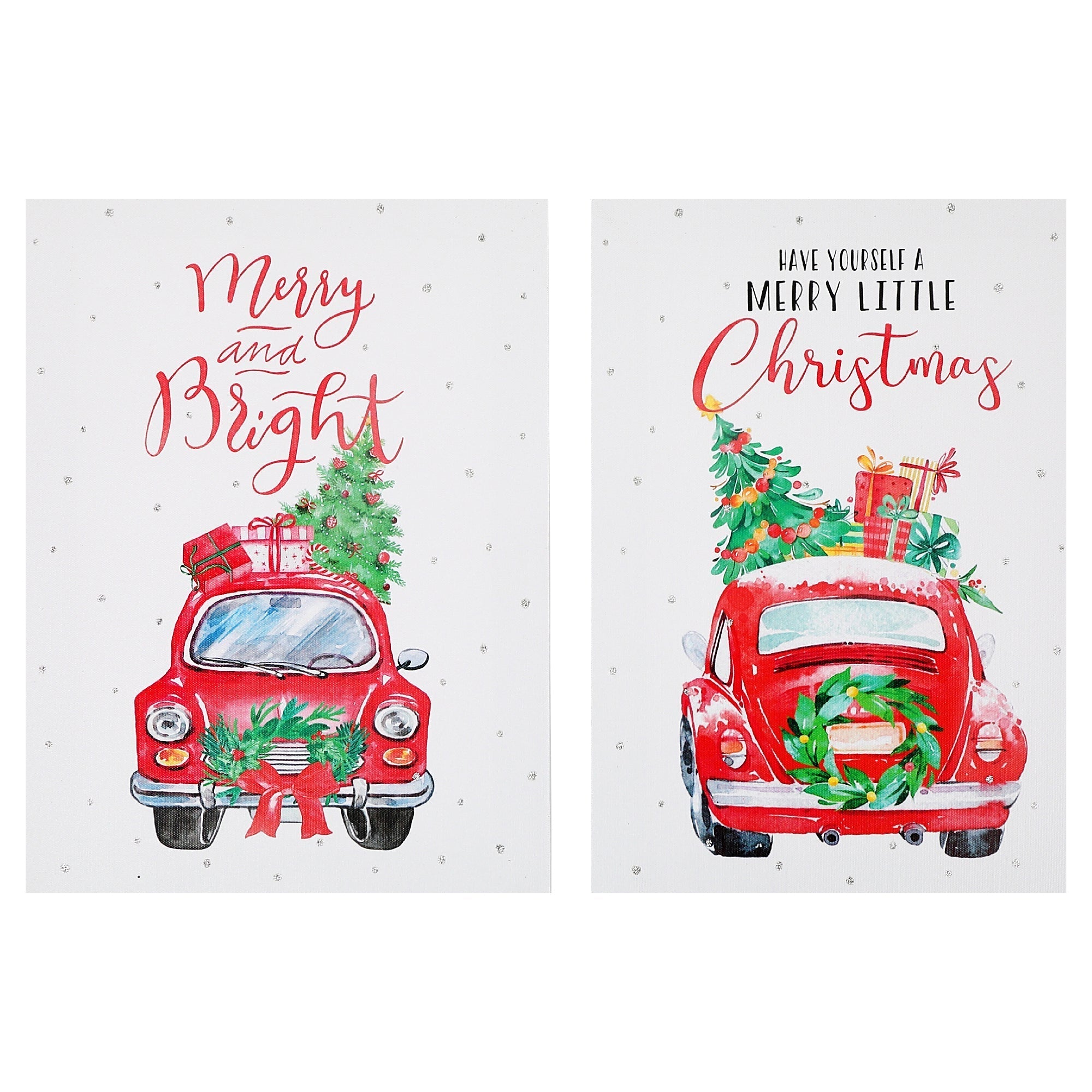 Canvas Wall Sign With Glitter Red Car With Gifts Christmas Wall Decor - Set of 2