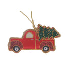 Handcrafted Red Truck With Tree Hanging Ornament - Set of 2