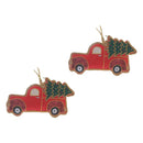 Handcrafted Red Truck With Tree Hanging Ornament - Set of 2