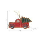 Handcrafted Red Truck With Tree Hanging Ornament - Set of 2