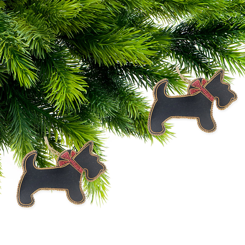 Handcrafted Scottish Terrier Dog Hanging Ornament - Set of 2