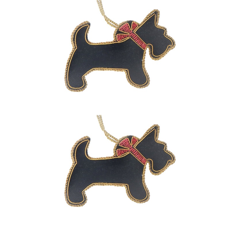 Handcrafted Scottish Terrier Dog Hanging Ornament - Set of 2