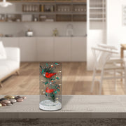 Large LED Cylinder Glass Tree with Cardinal Decor – Christmas Accent