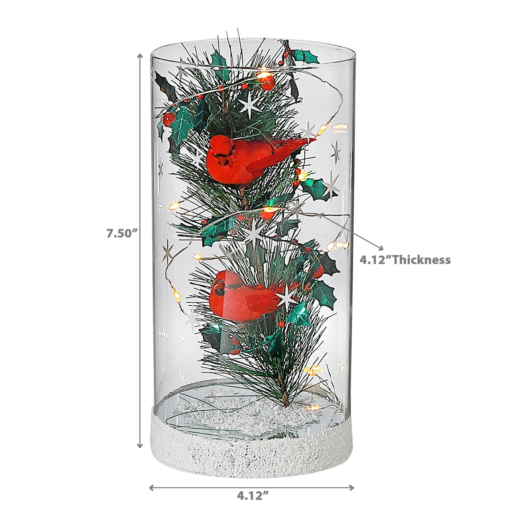 Large LED Cylinder Glass Tree with Cardinal Decor – Christmas Accent