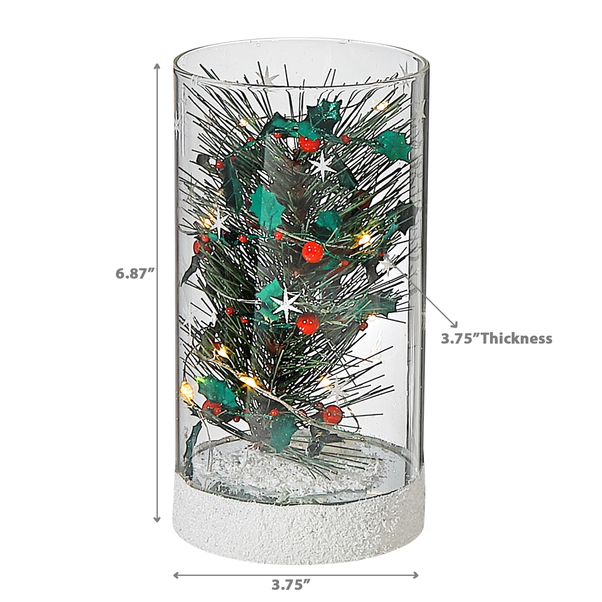 Medium LED Cylinder Glass Tree with Cardinal Decor – Christmas Accent