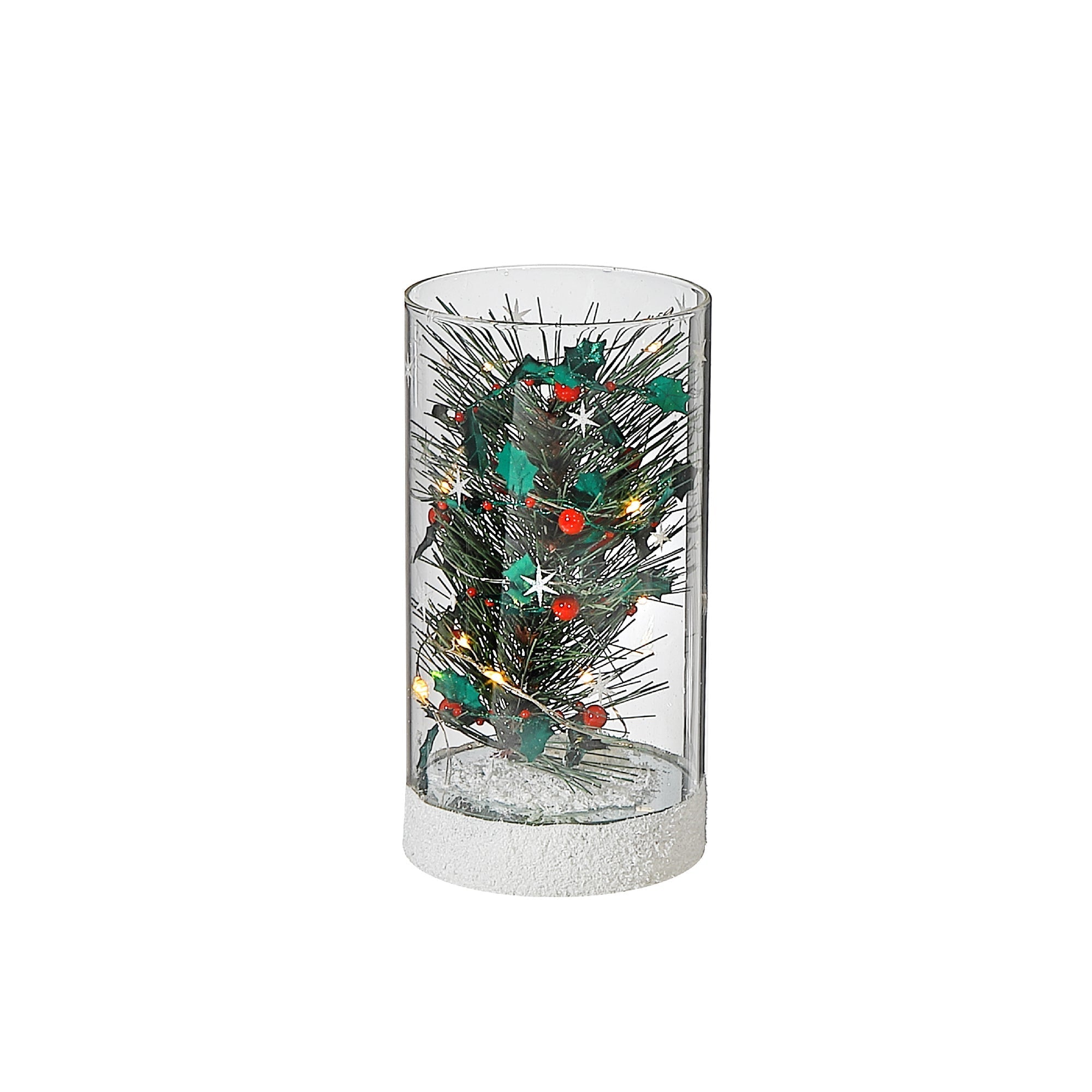 Medium LED Cylinder Glass Tree with Cardinal Decor – Christmas Accent