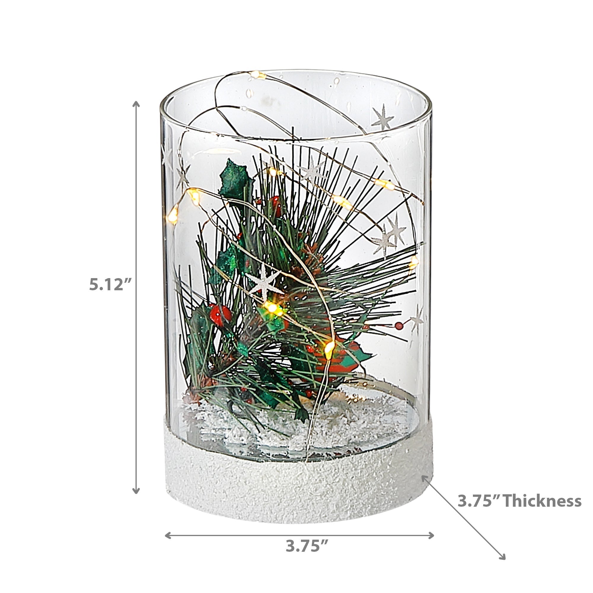 Small LED Cylinder Glass Tree with Cardinal Decor – Christmas Accent