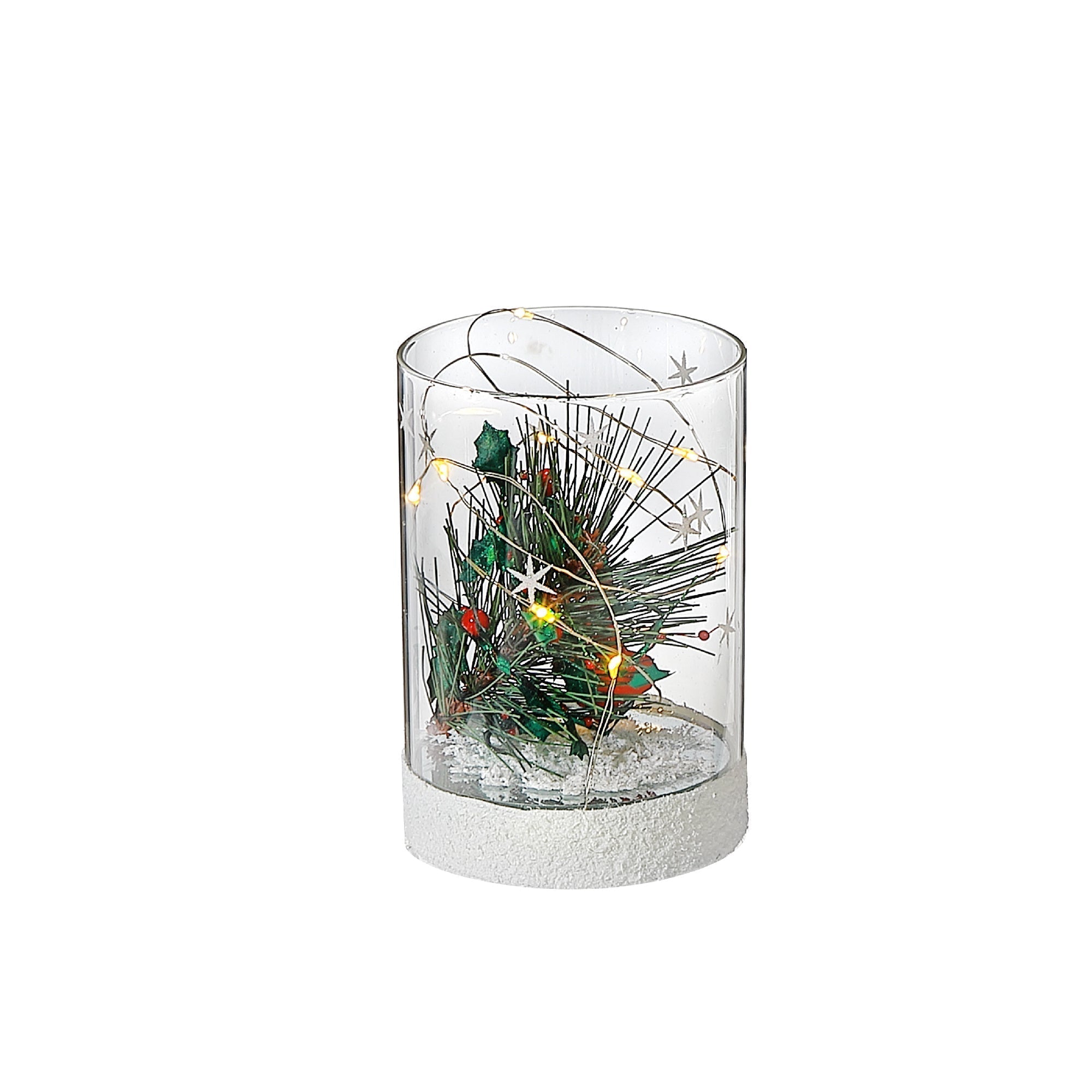 Small LED Cylinder Glass Tree with Cardinal Decor – Christmas Accent
