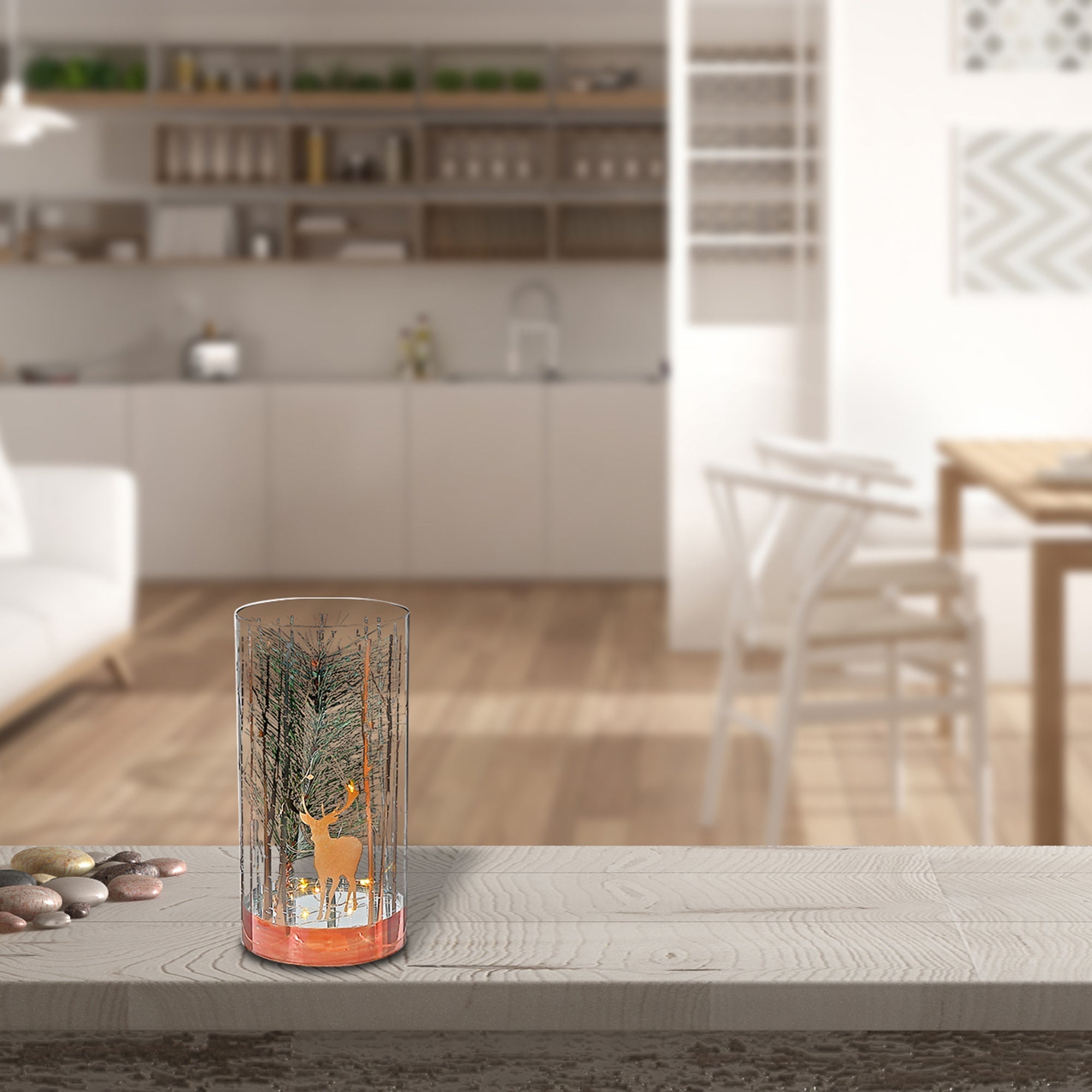 Large LED Cylinder Glass Pine Tree Decor – Rosegold Holiday Accent