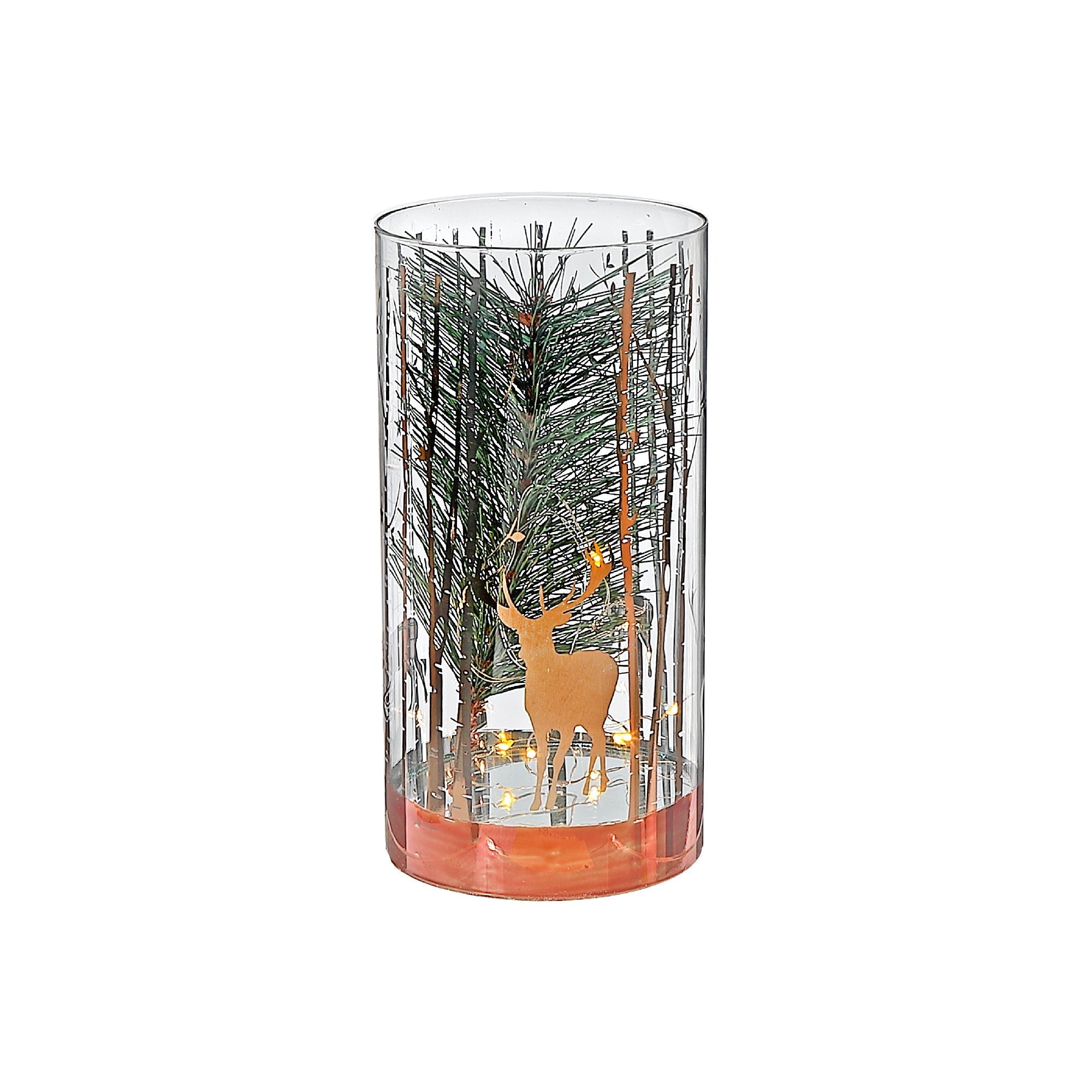 Large LED Cylinder Glass Pine Tree Decor – Rosegold Holiday Accent