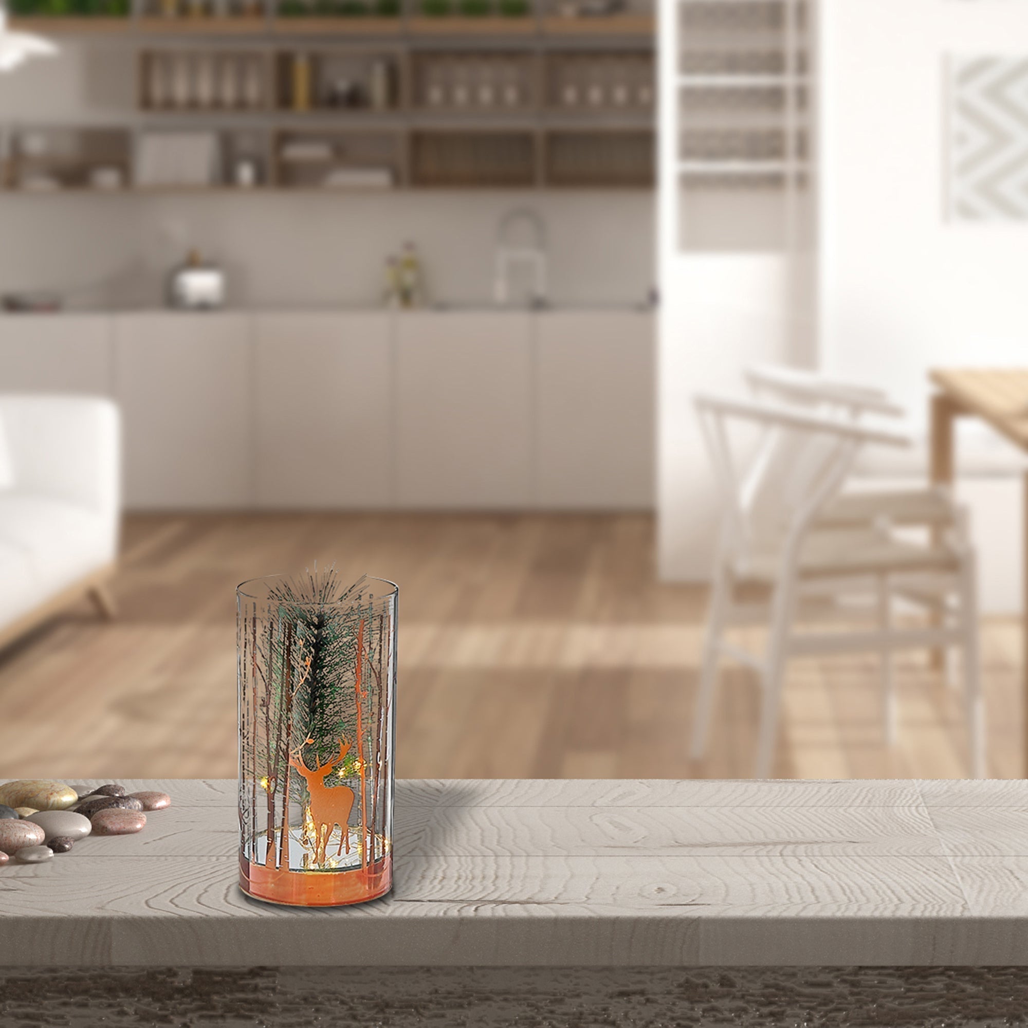 Medium LED Cylinder Glass Pine Tree Decor – Rosegold Holiday Accent