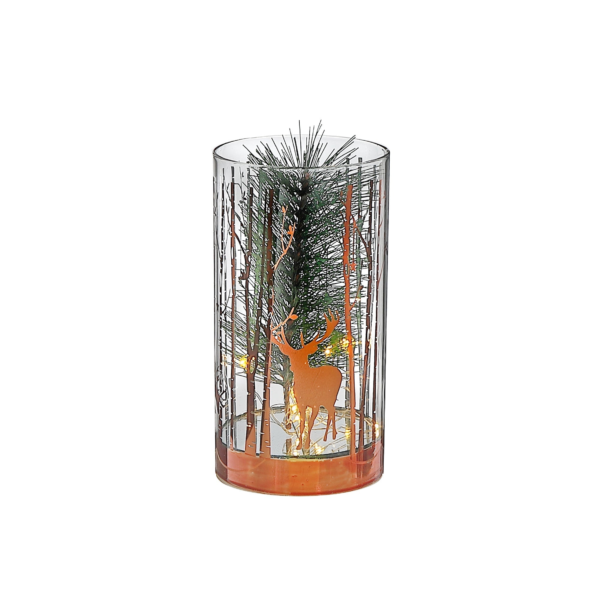 Medium LED Cylinder Glass Pine Tree Decor – Rosegold Holiday Accent