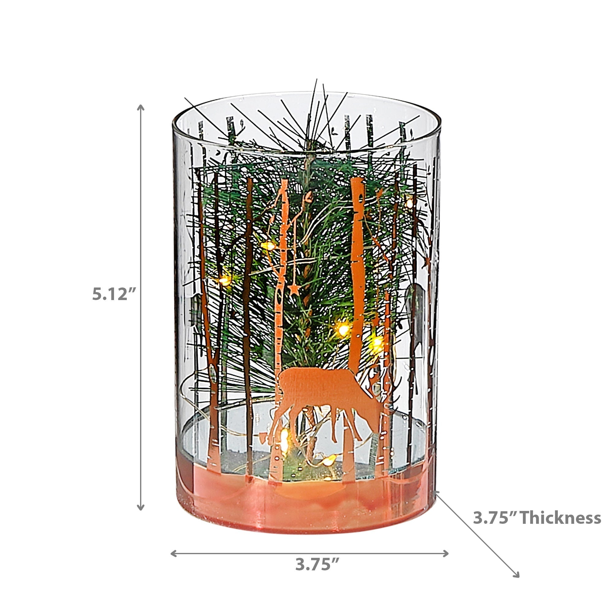 Small LED Cylinder Glass Pine Tree Decor – Rosegold Holiday Accent