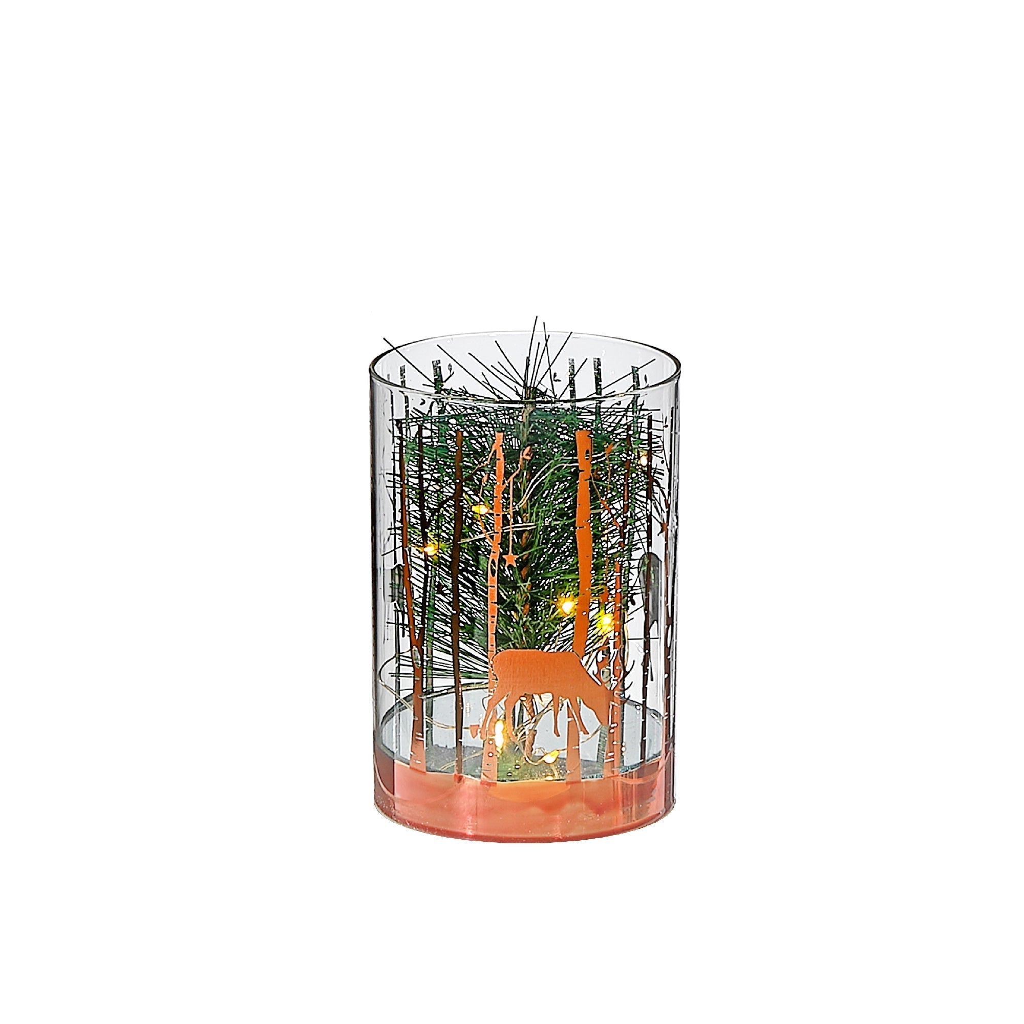 Small LED Cylinder Glass Pine Tree Decor – Rosegold Holiday Accent