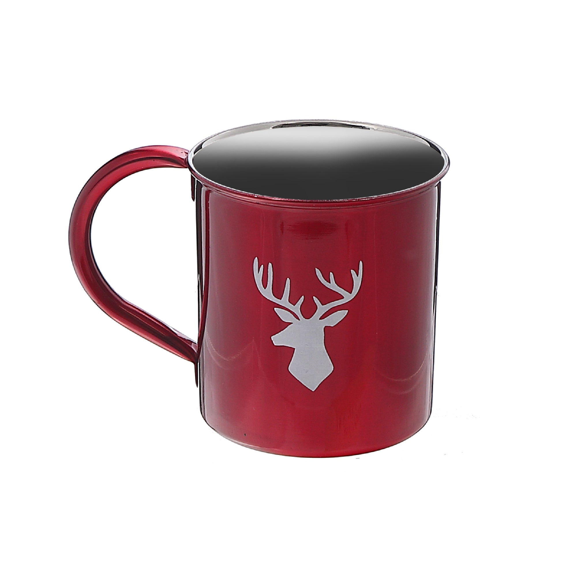 Christmas Stainless Steel Mug Reindeer Set Of 2, Holiday Drinkware, Festive Tableware