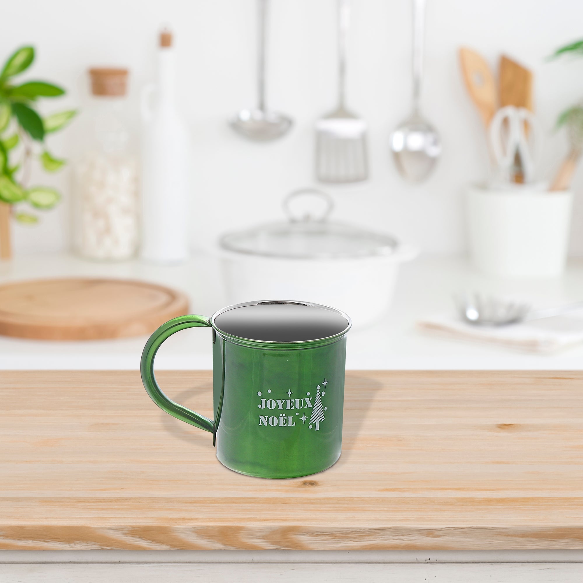 Christmas Stainless Steel Mug Joyeux Noel Set Of 2, Holiday Drinkware, Festive Tableware