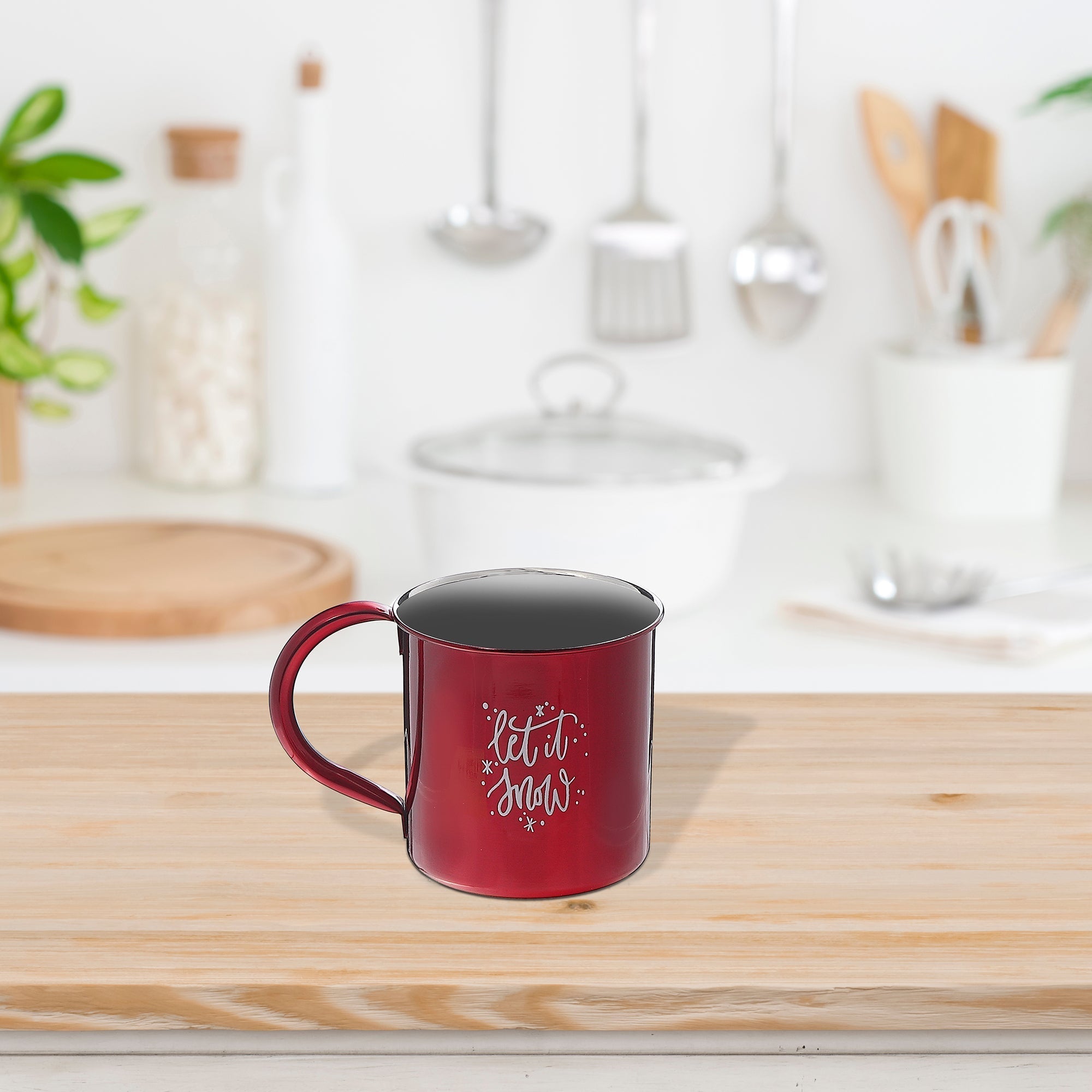 Christmas Stainless Steel Mug Let It Snow Set Of 2, Holiday Drinkware, Festive Tableware