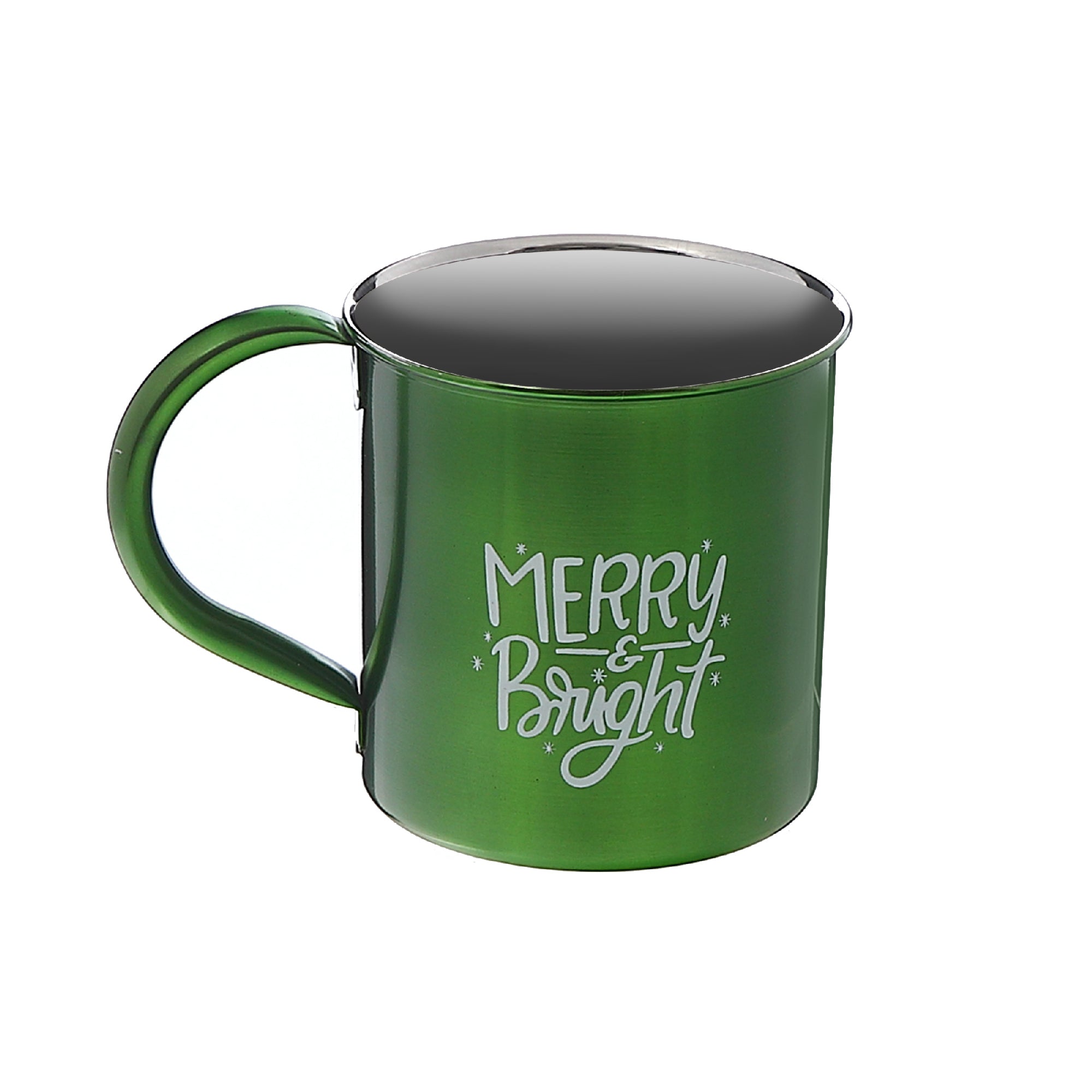 Christmas Stainless Steel Mug Merry & Bright Set Of 2, Holiday Drinkware, Festive Tableware