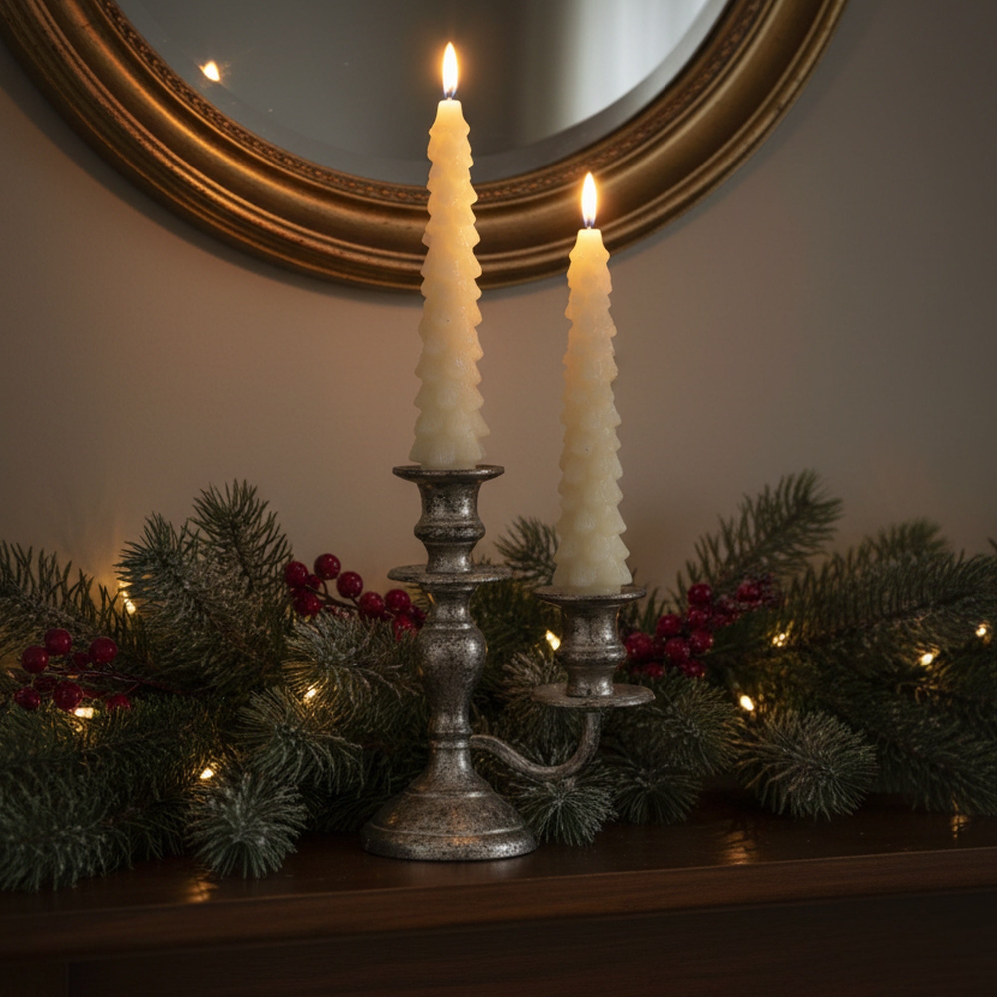 LED Wax Tapered Boxed Candle With Timer Cream 2 Piece, Holiday Decor