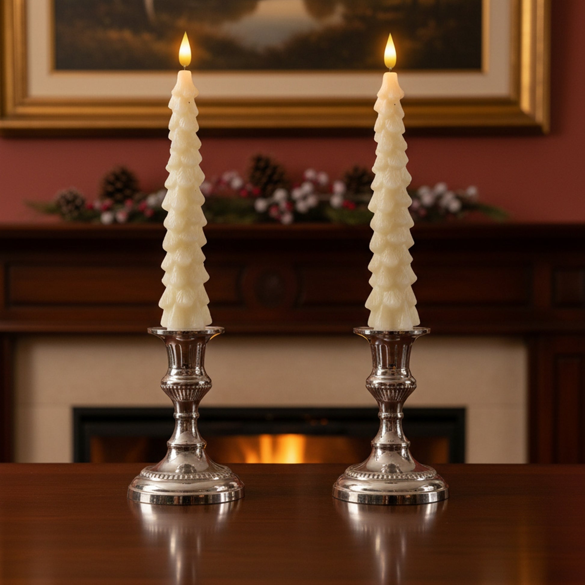 LED Wax Tapered Boxed Candle With Timer Cream 2 Piece, Holiday Decor