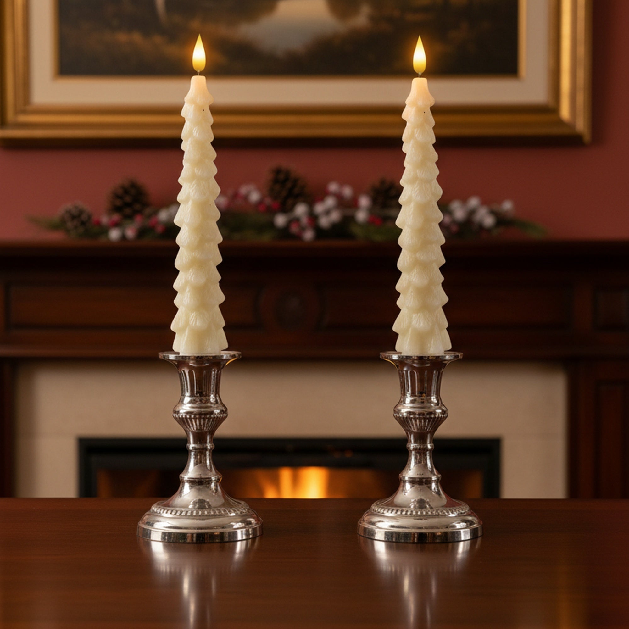 LED Wax Tapered Boxed Candle With Timer Cream 2 Piece, Holiday Decor