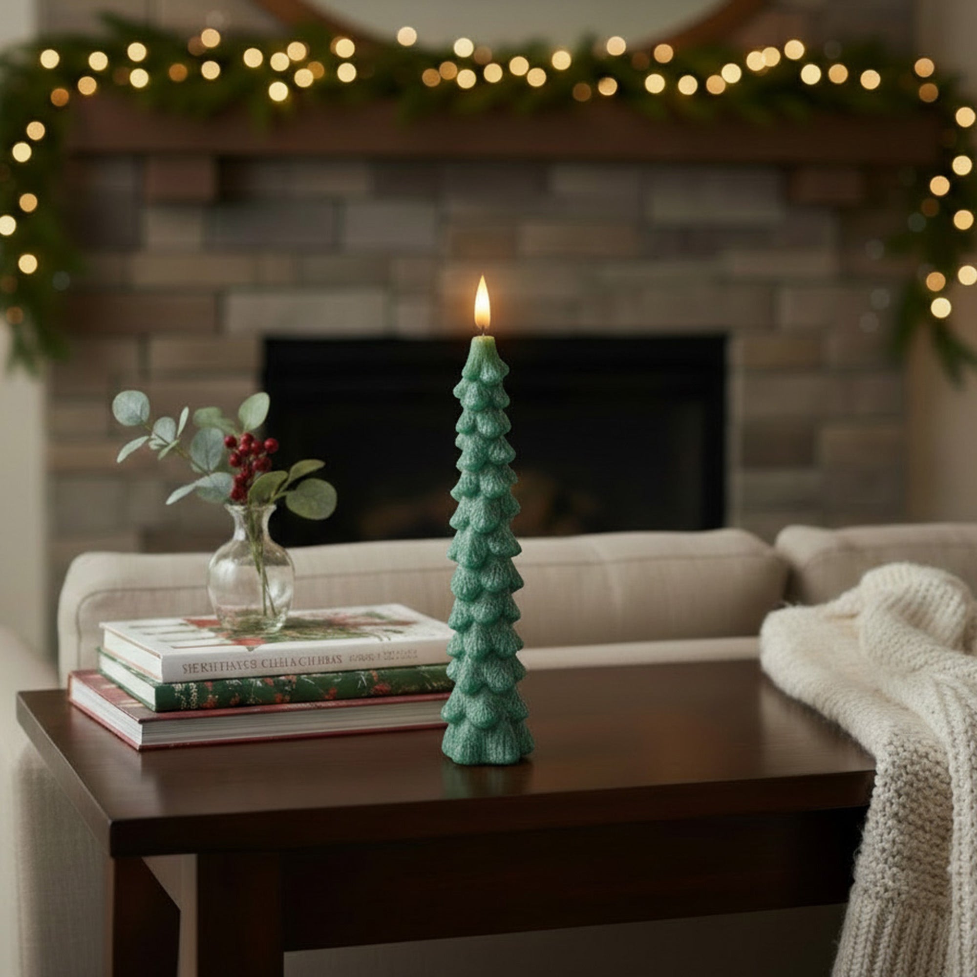 LED Wax Tapered Boxed Candle With Timer Dark Green 2 Piece, Holiday Decor