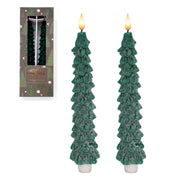 LED Wax Tapered Boxed Candle With Timer Dark Green 2 Piece, Holiday Decor