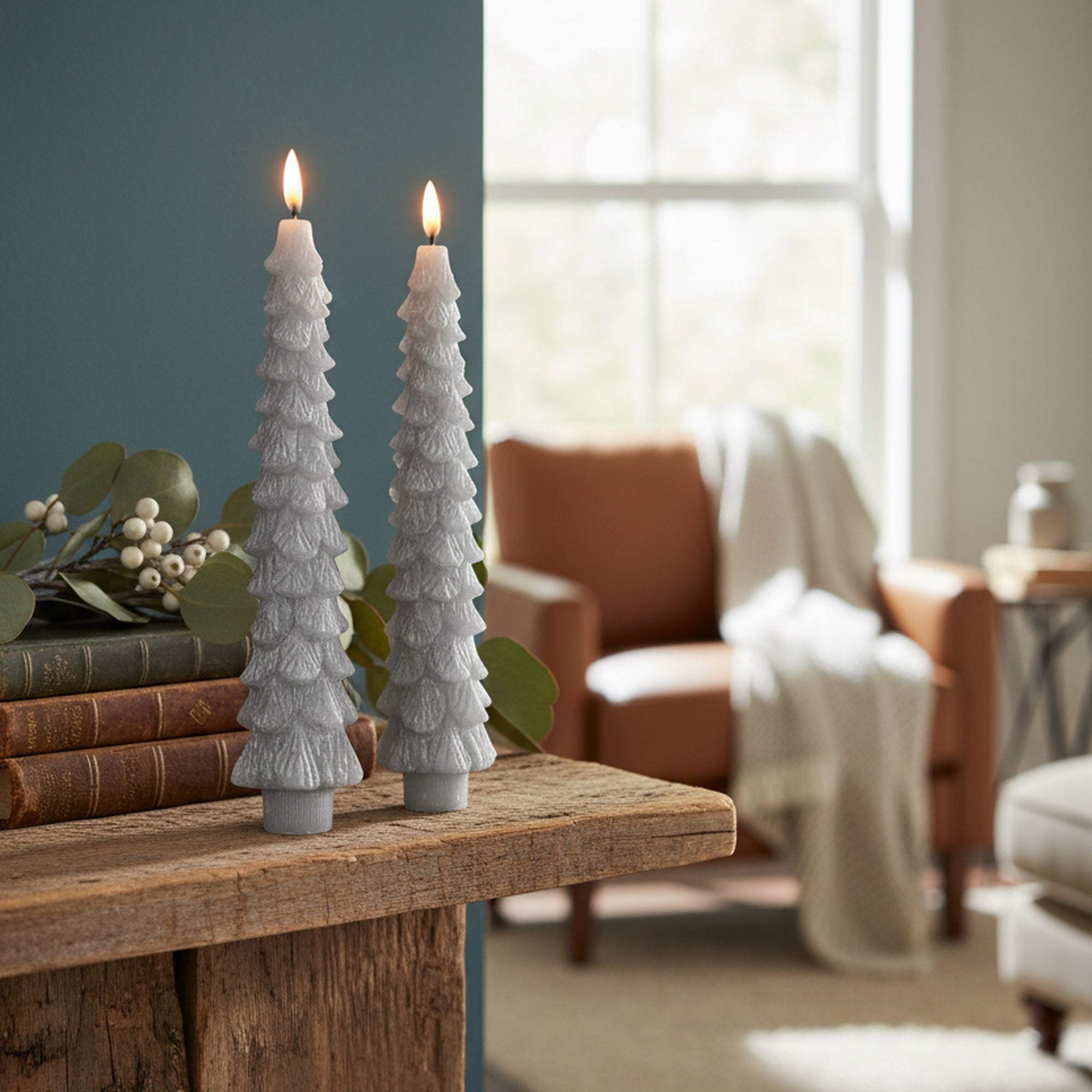 LED Wax Tapered Boxed Candle With Timer Grey 2 Piece, Holiday Decor
