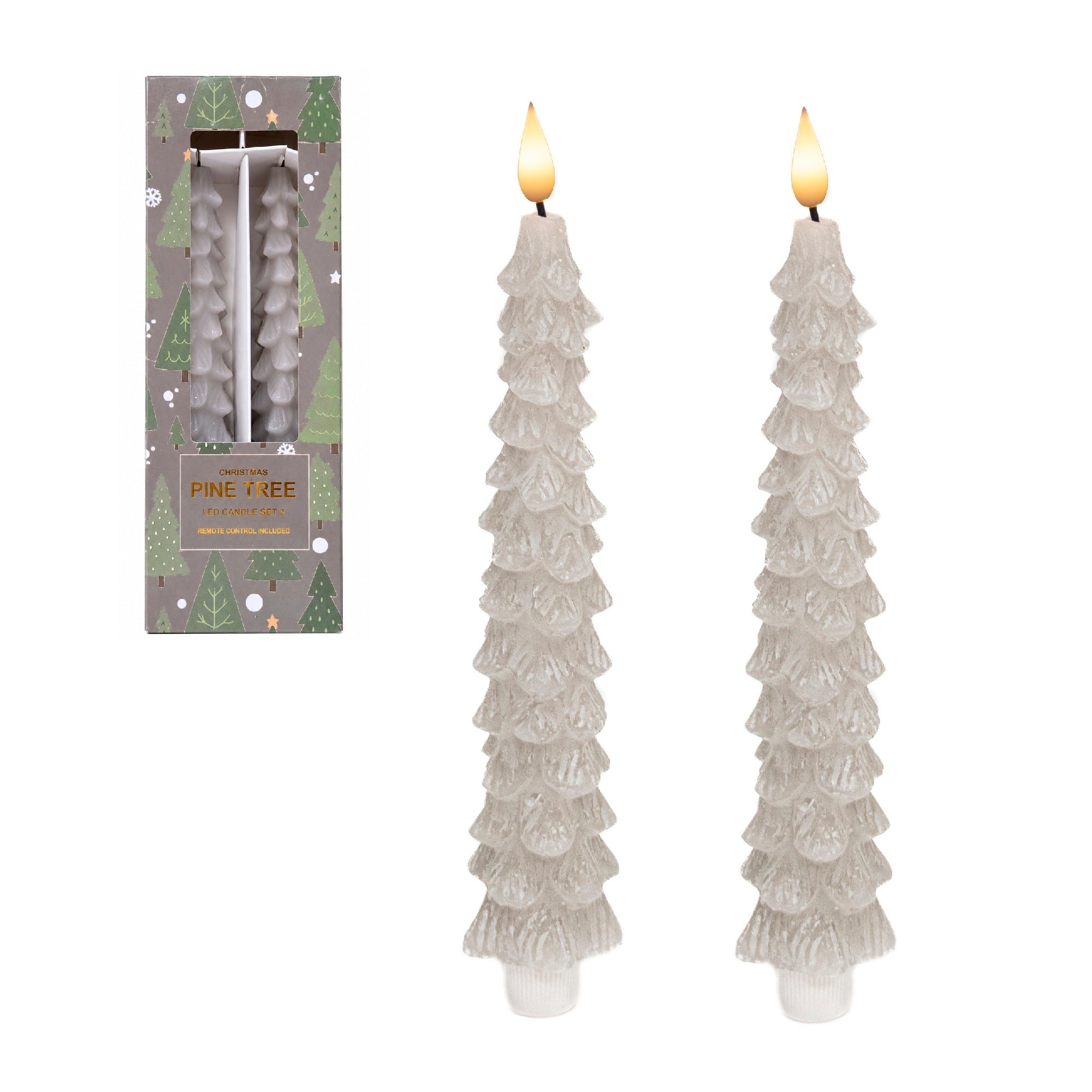 LED Wax Tapered Boxed Candle With Timer Grey 2 Piece, Holiday Decor