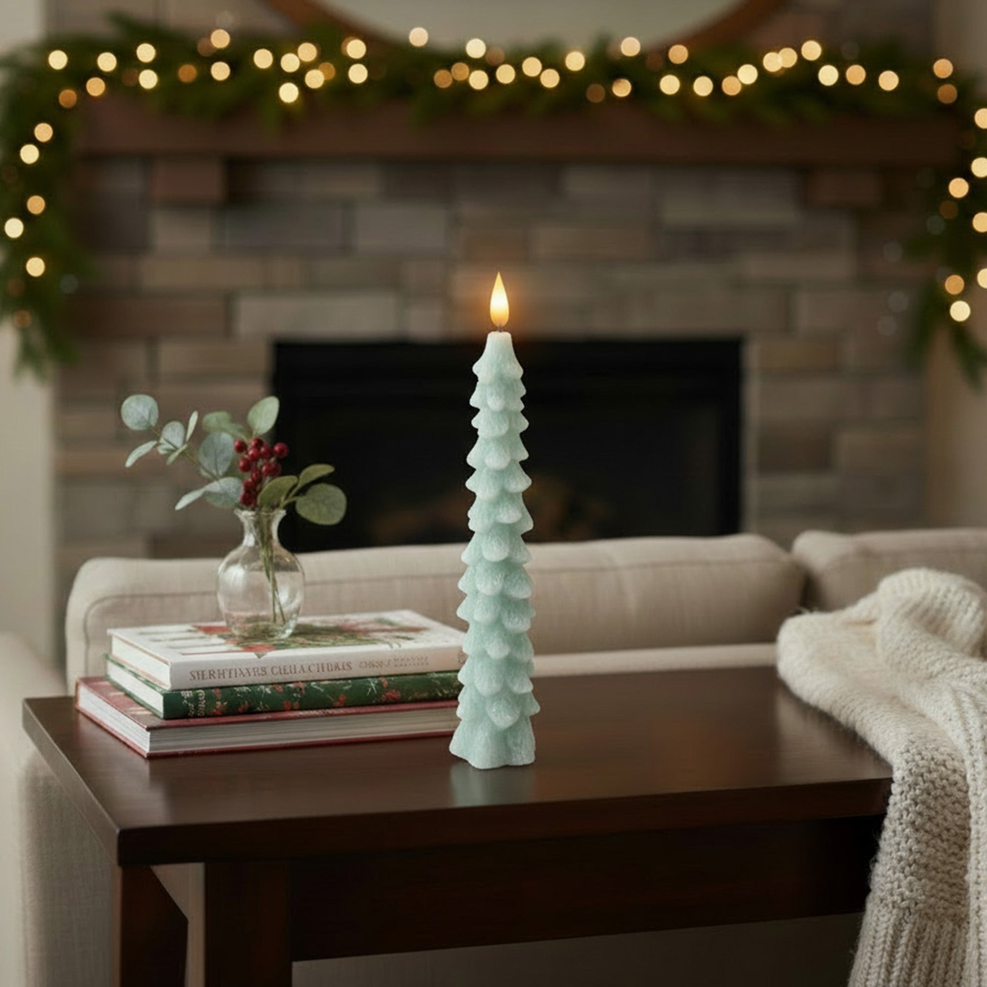 LED Wax Tapered Boxed Candle With Timer Mint 2 Piece, Holiday Decor