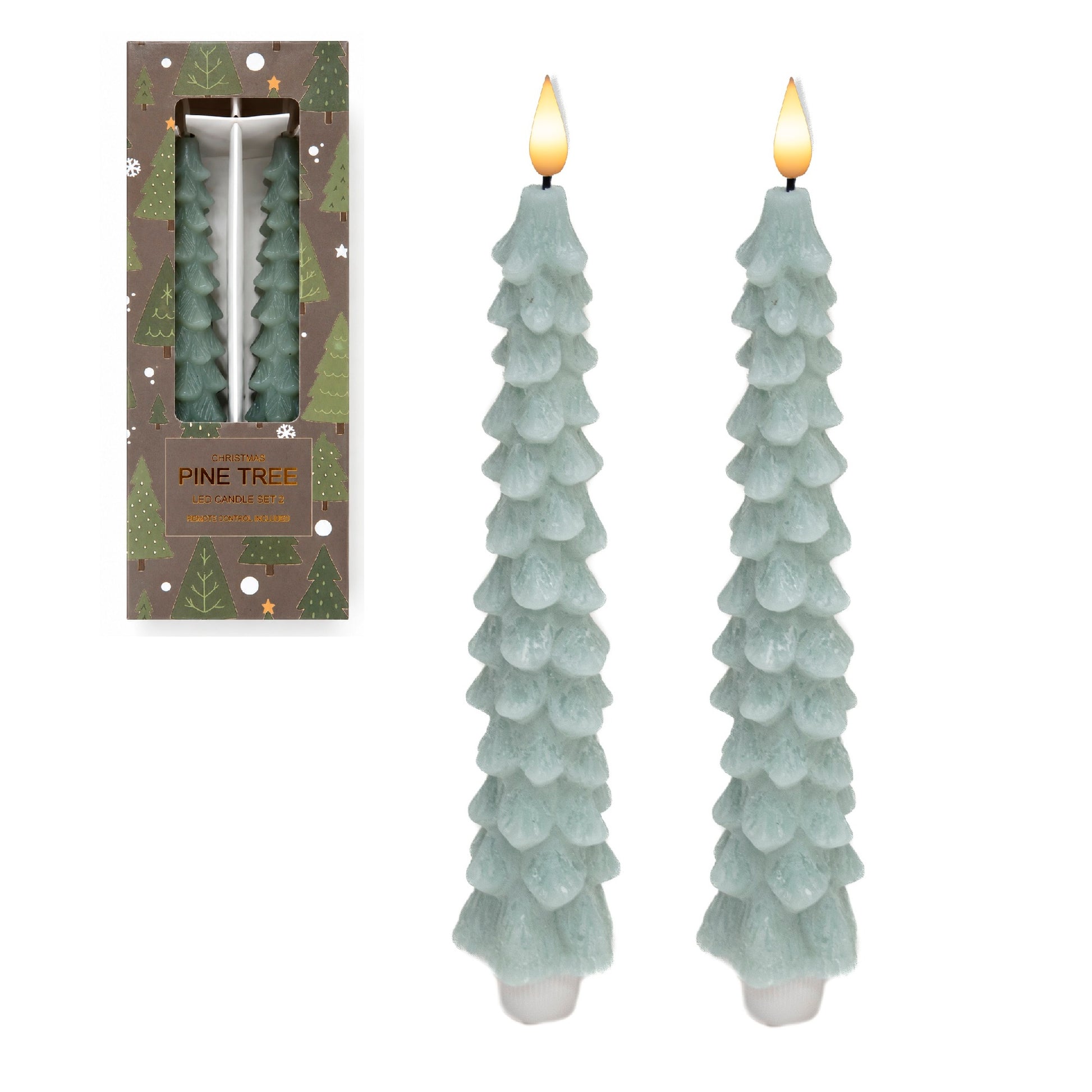 LED Wax Tapered Boxed Candle With Timer Mint 2 Piece, Holiday Decor