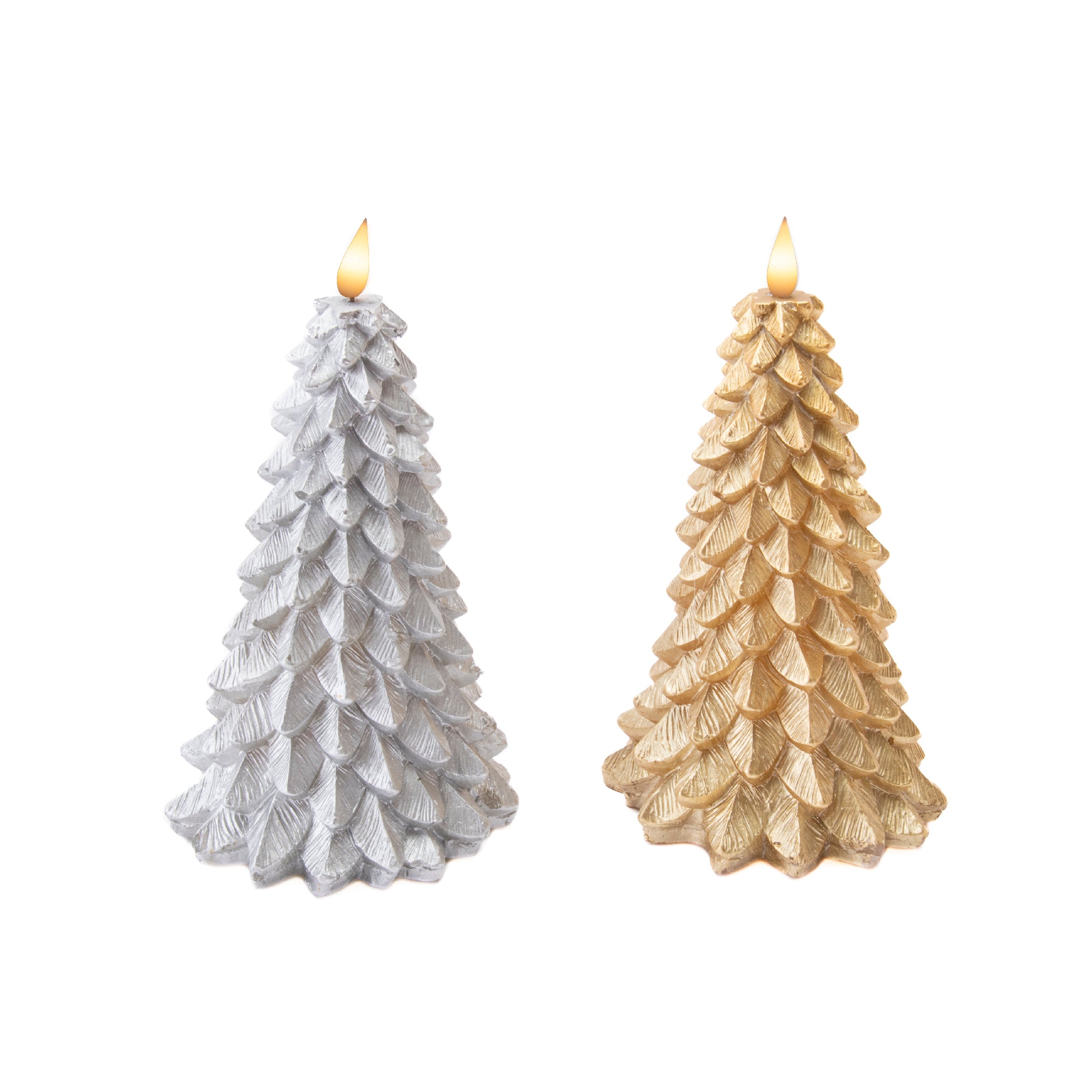 LED Wax Sparkle Tree Candle Large Assorted, Holiday Decor- Set of 2