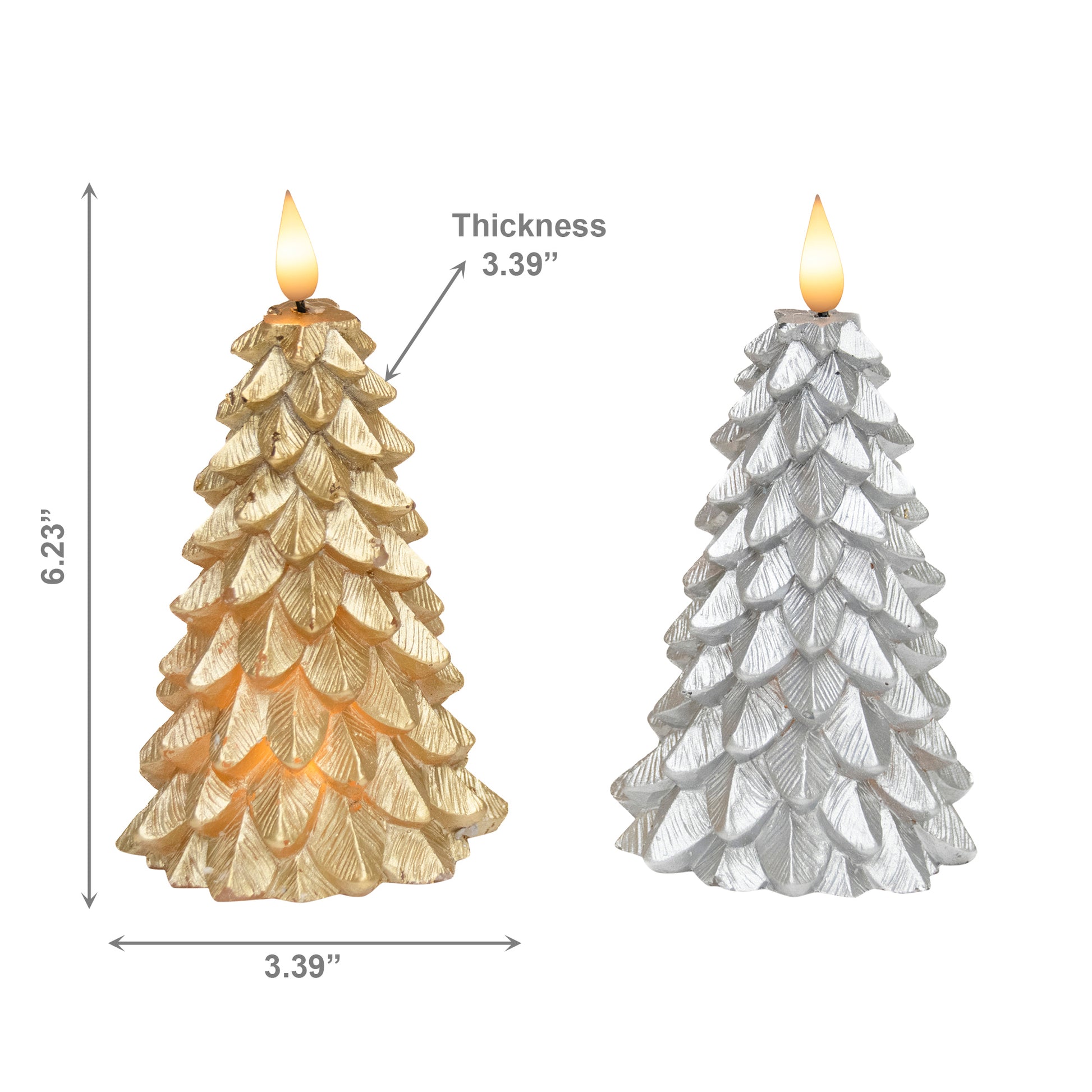 LED Wax Sparkle Tree Candle Small Assorted, Holiday Decor- Set of 2