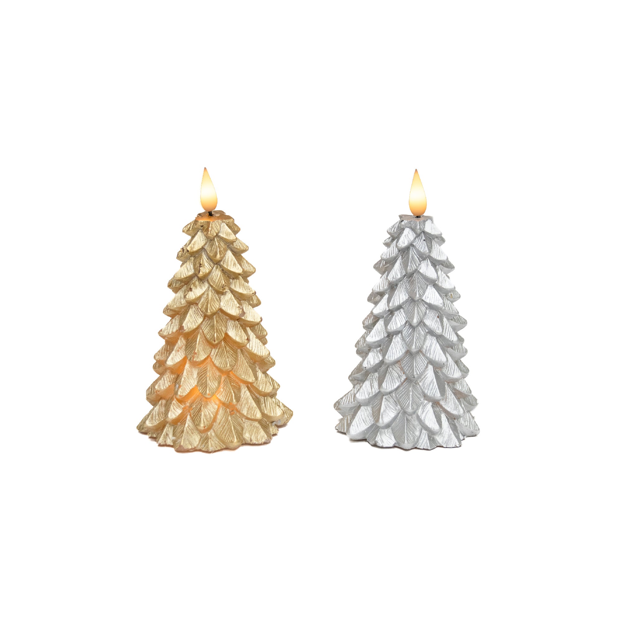 LED Wax Sparkle Tree Candle Small Assorted, Holiday Decor- Set of 2