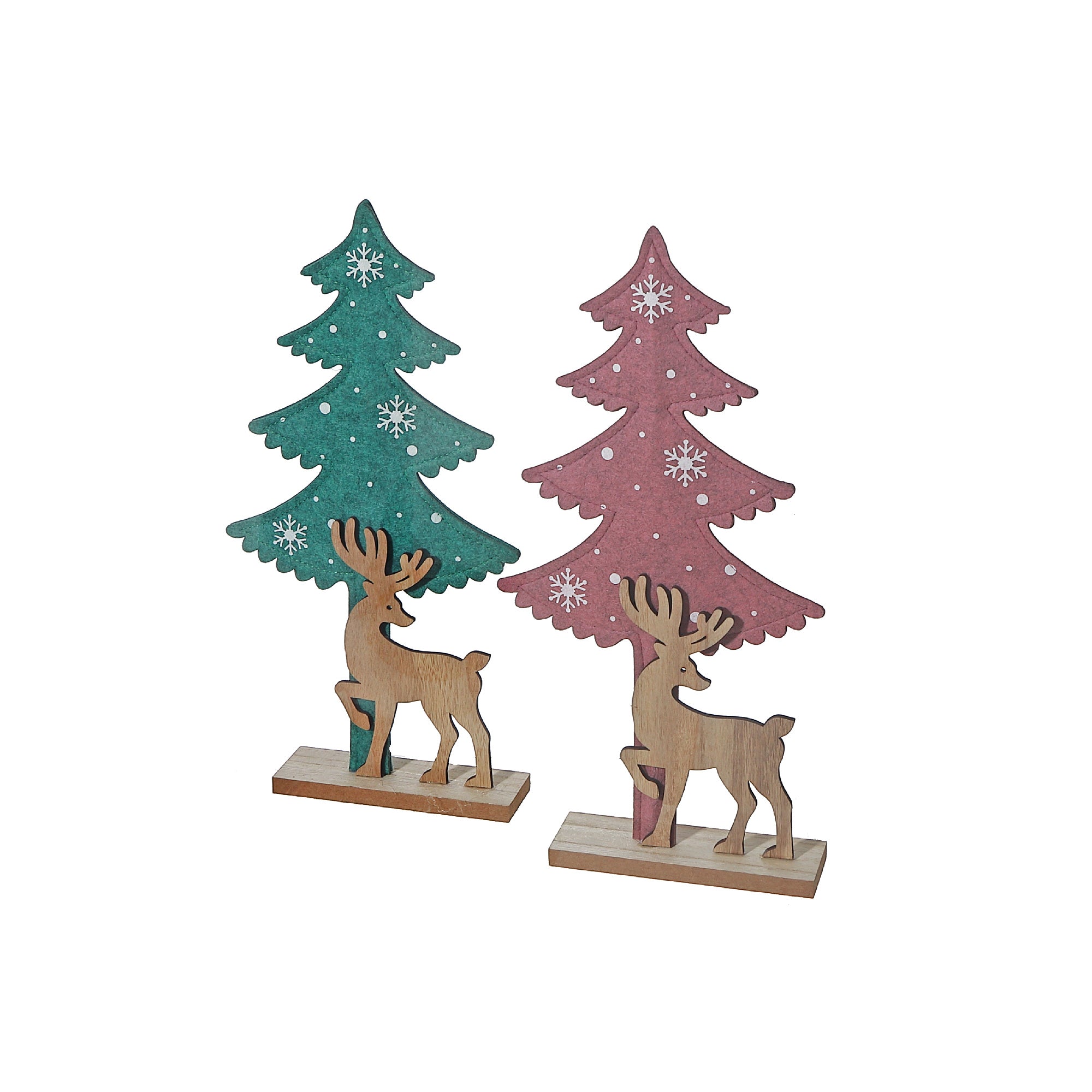 Felt Tree & Wooden Deer Christmas Decor Set of 2 – Holiday Table Decoration