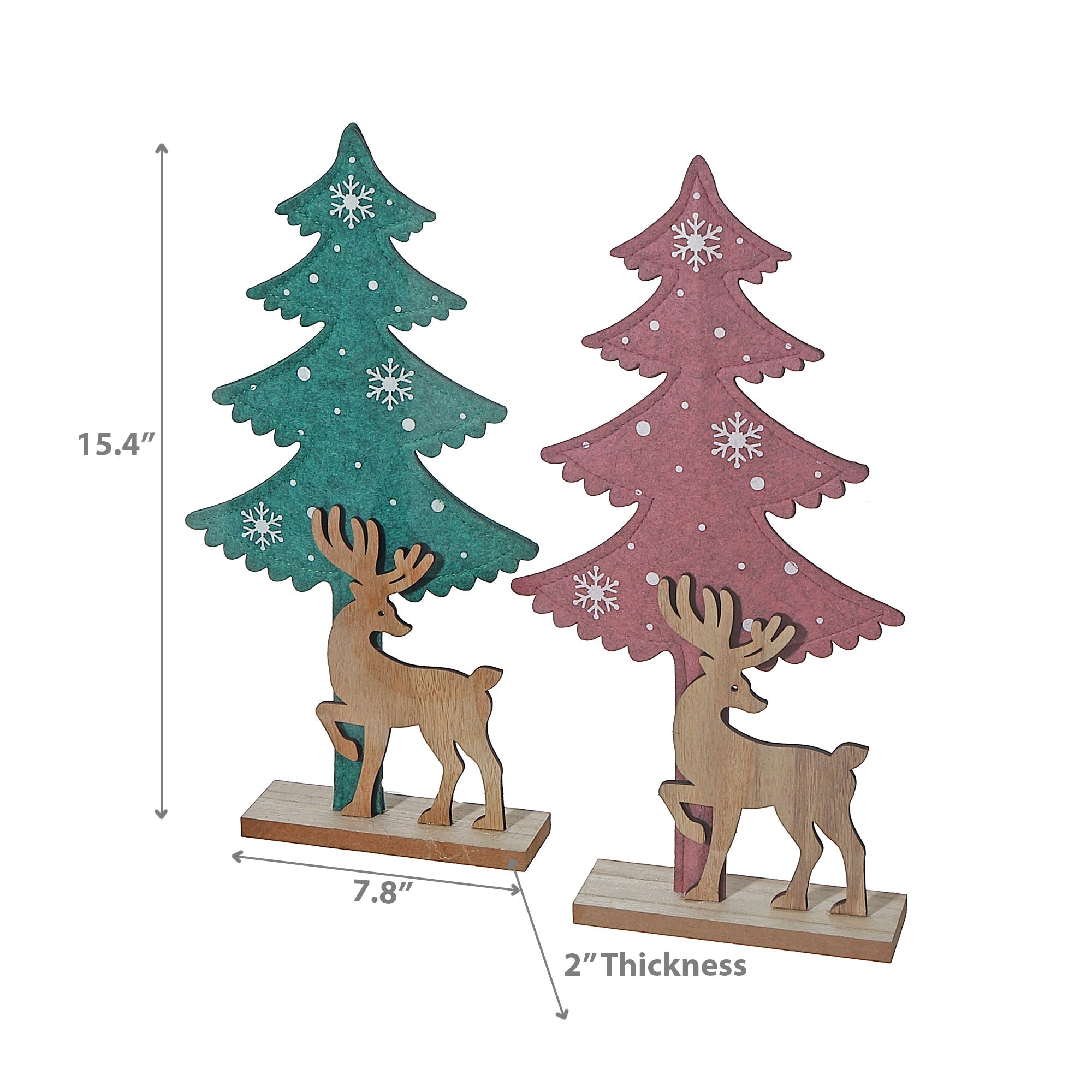 Felt Tree & Wooden Deer Christmas Decor Set of 2 – Holiday Table Decoration