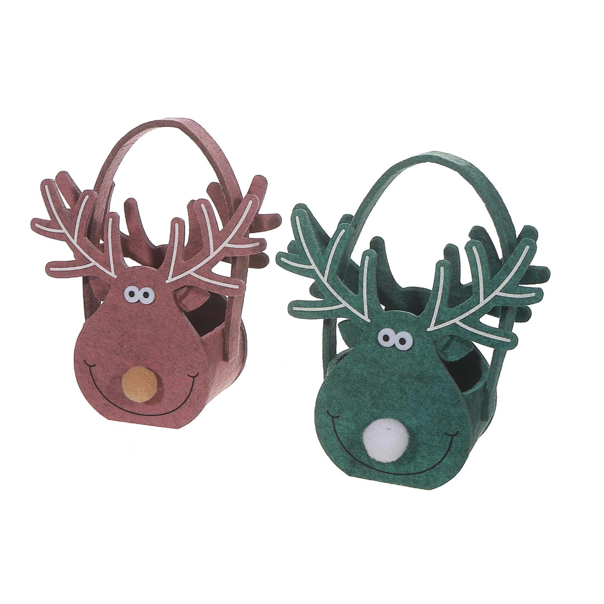 Felt Reindeer Basket Set of 2 – Holiday Christmas Storage & Decoration