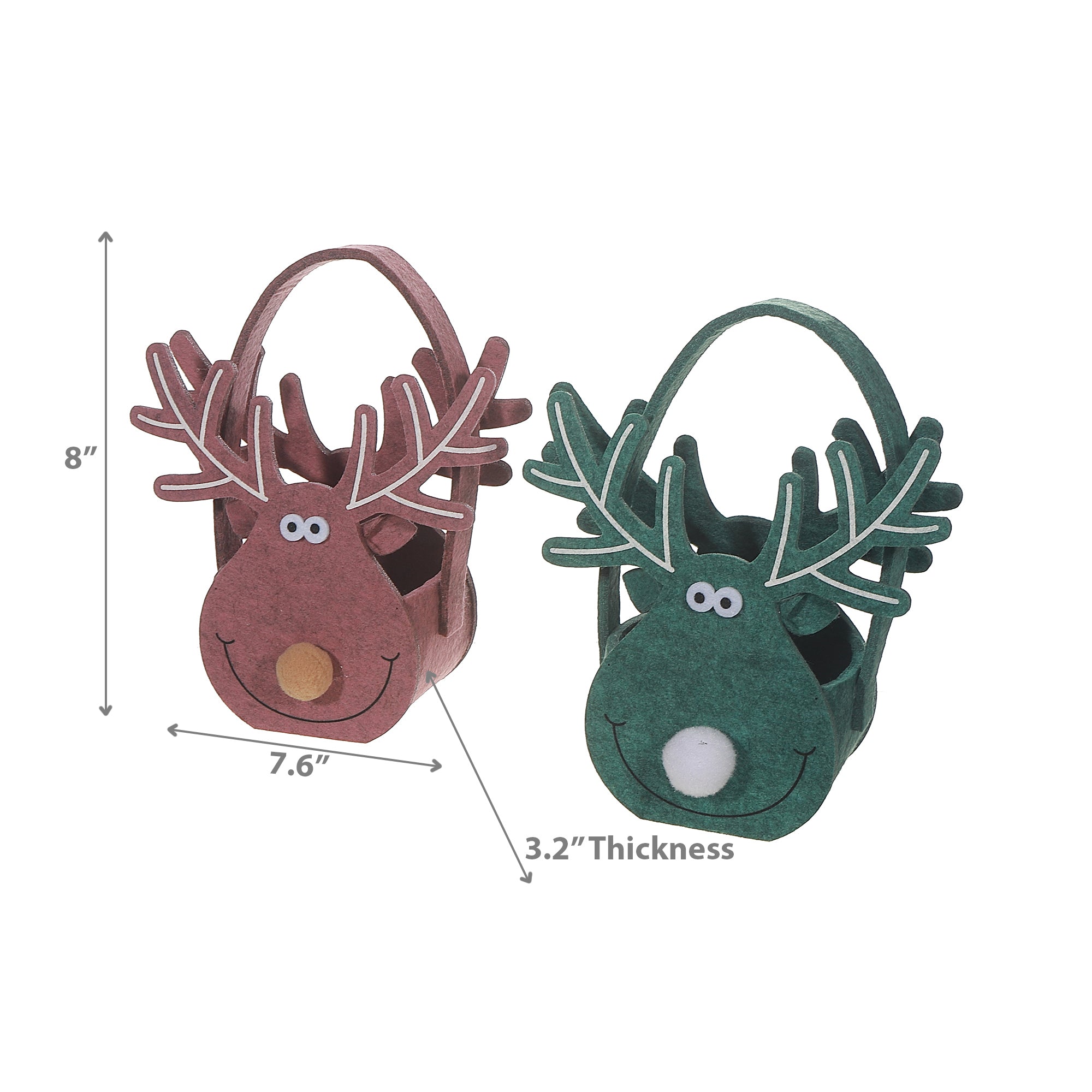 Felt Reindeer Basket Set of 2 – Holiday Christmas Storage & Decoration