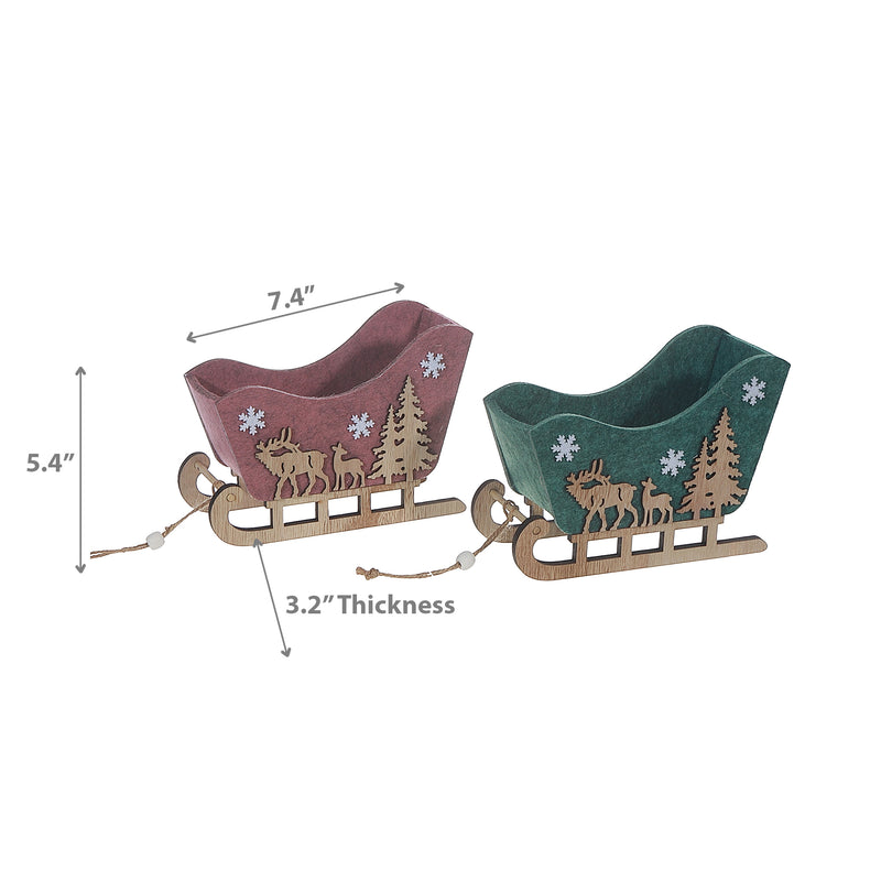 Felt Sled Ornament Large - Set of 2
