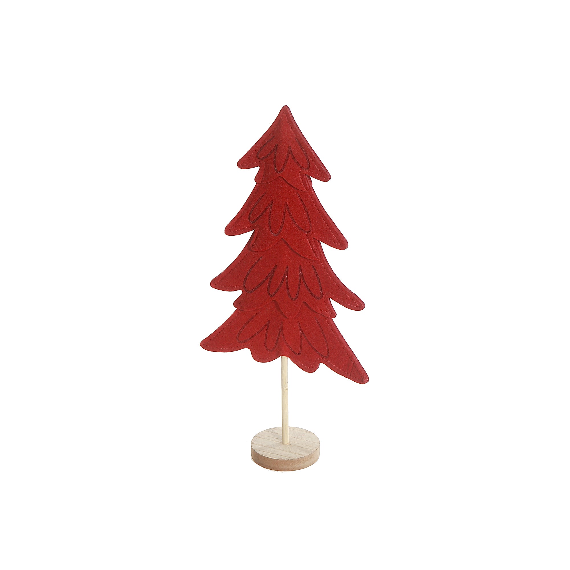 Red Felt Tree on Wooden Base 16.8" – Christmas Tabletop Decoration, Holiday Accent, Festive Winter Home Decor