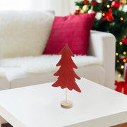 Red Felt Tree on Wooden Base 16.8" – Christmas Tabletop Decoration, Holiday Accent, Festive Winter Home Decor