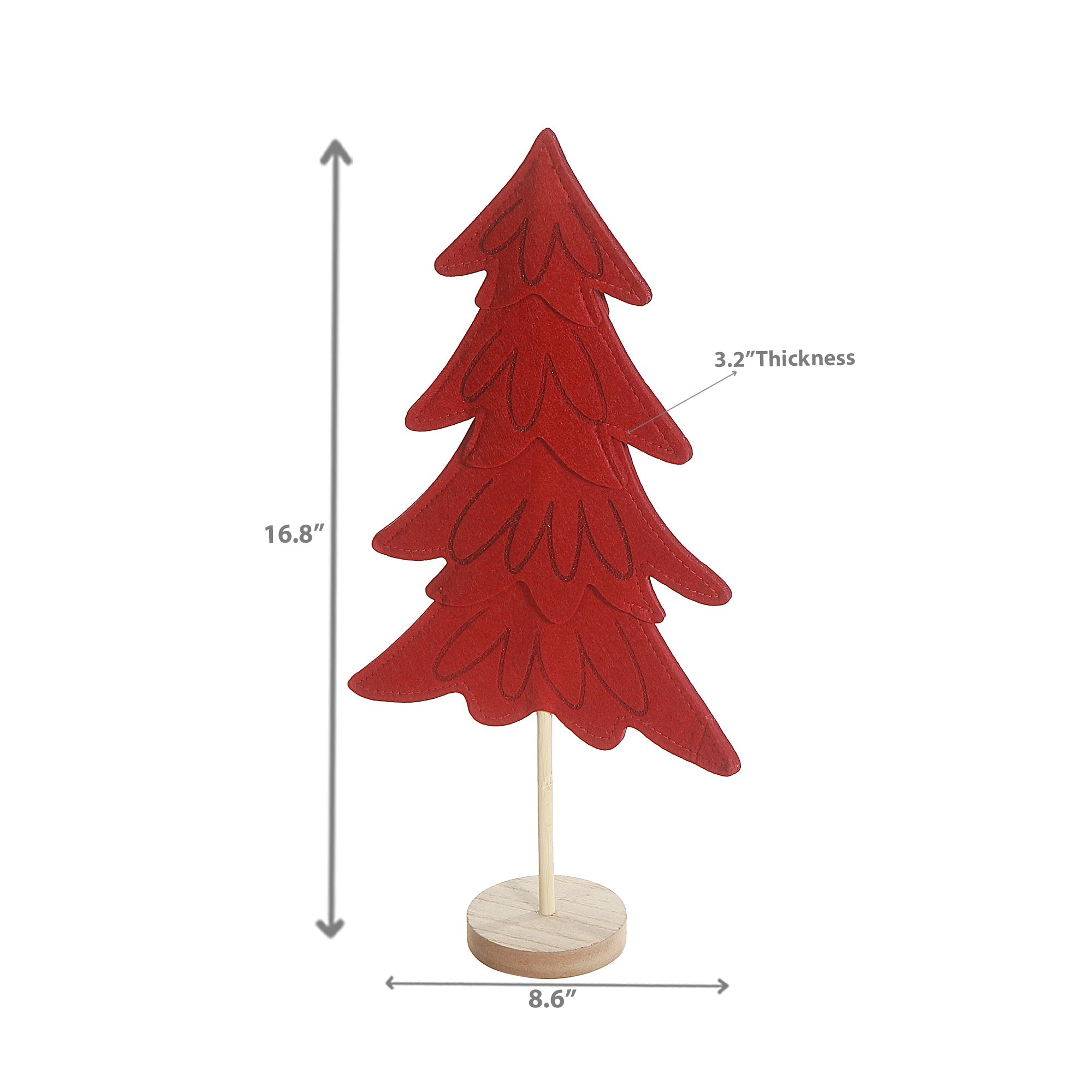 Red Felt Tree on Wooden Base 16.8" – Christmas Tabletop Decoration, Holiday Accent, Festive Winter Home Decor