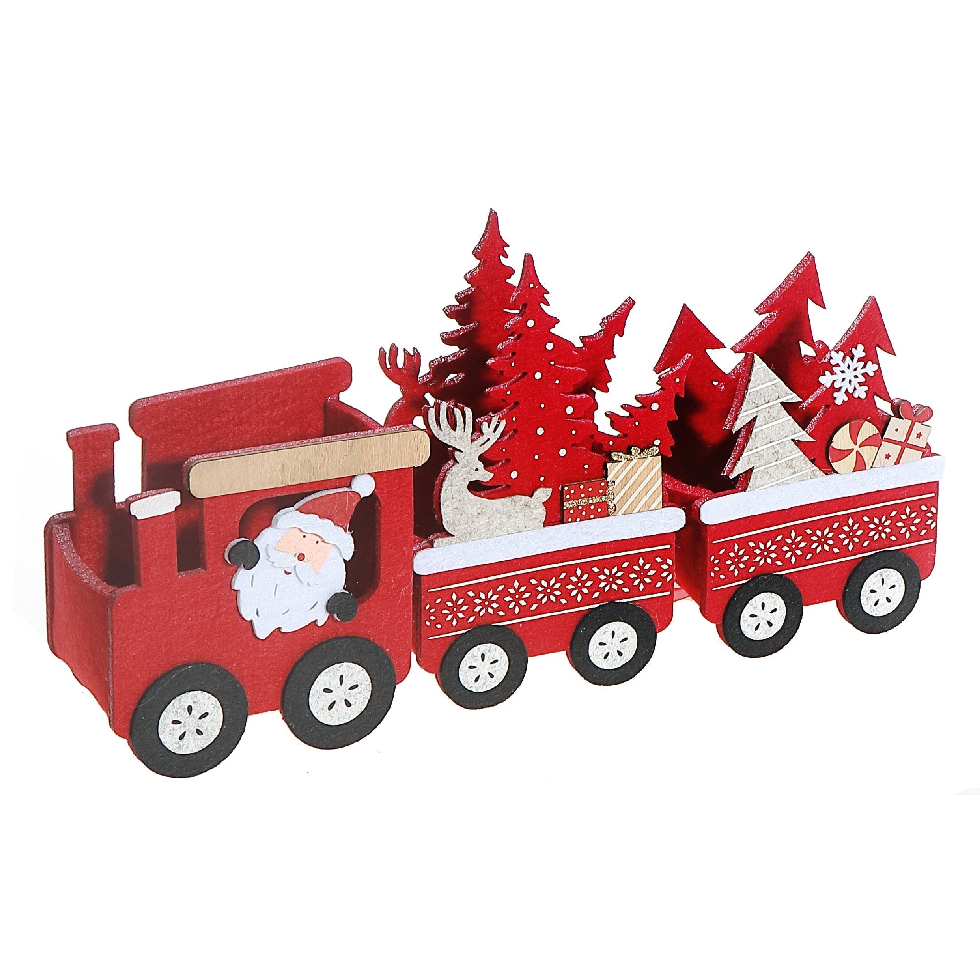 Red Felt Santa Express Train – Christmas Tabletop Decoration, Holiday Accent, Festive Winter Figurine