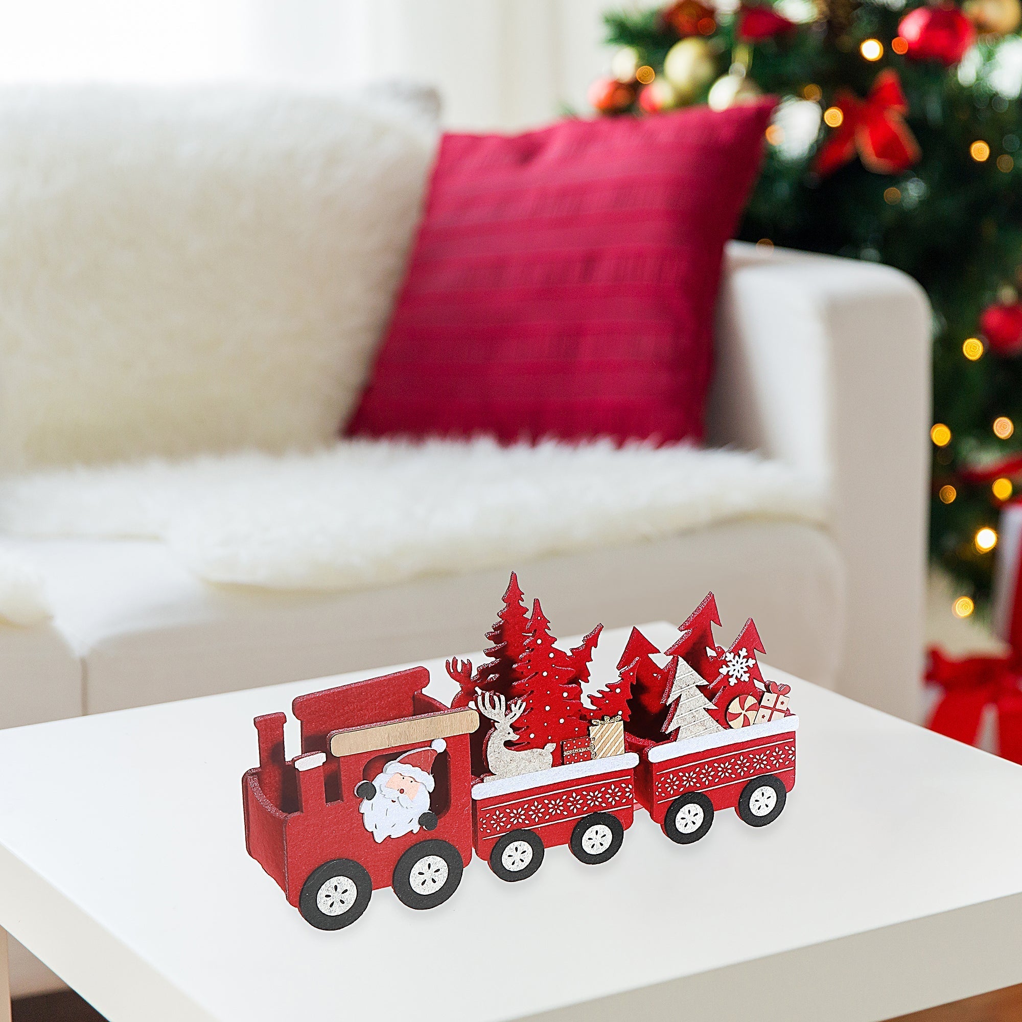 Red Felt Santa Express Train – Christmas Tabletop Decoration, Holiday Accent, Festive Winter Figurine