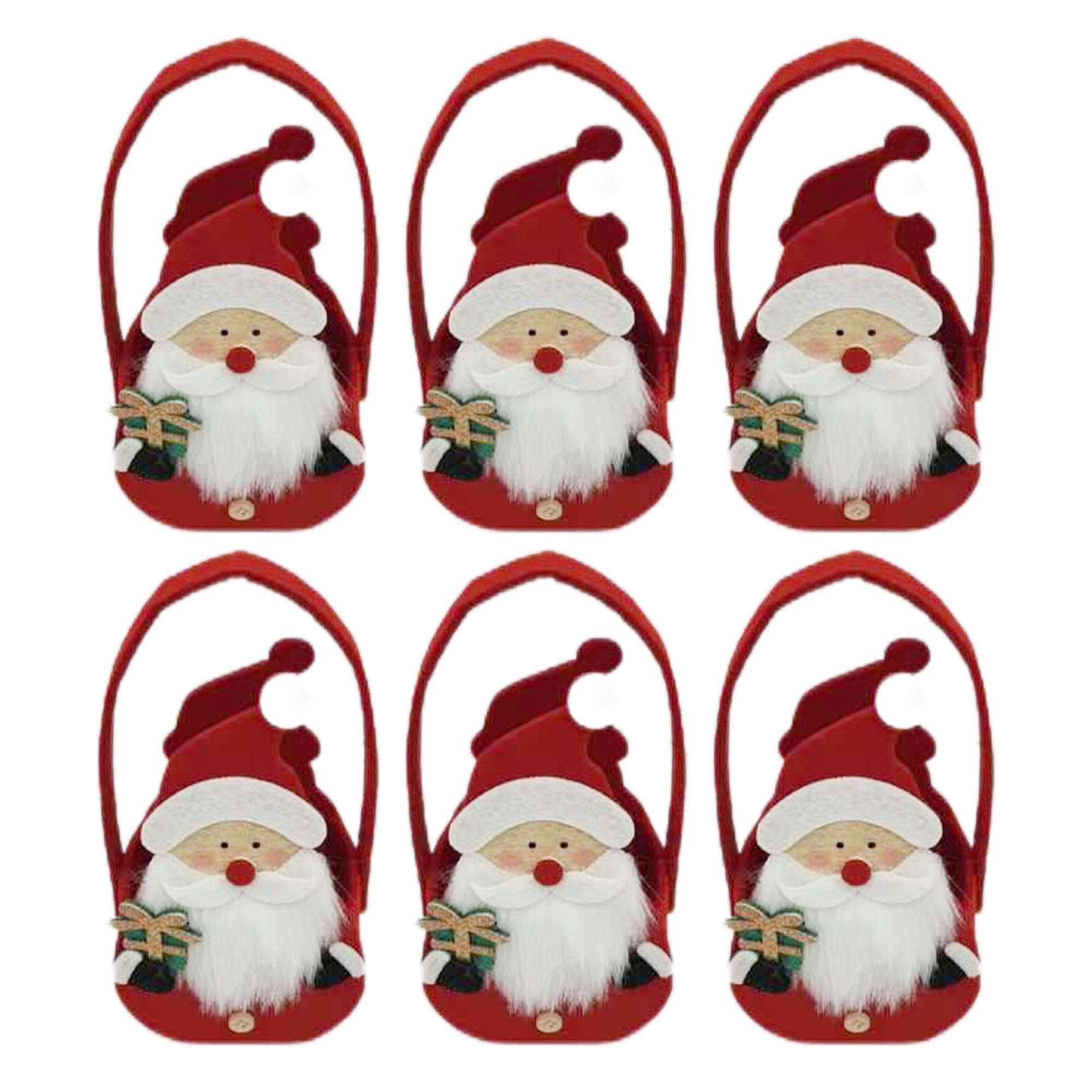 Felt Santa Basket Set of 6 6.4" – Christmas Tabletop Decoration, Holiday Accent, Festive Seasonal Home Decor