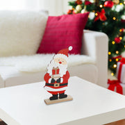 Felt Santa on Wooden Base 17.6" – Christmas Tabletop Decoration, Holiday Accent, Festive Winter Figurine